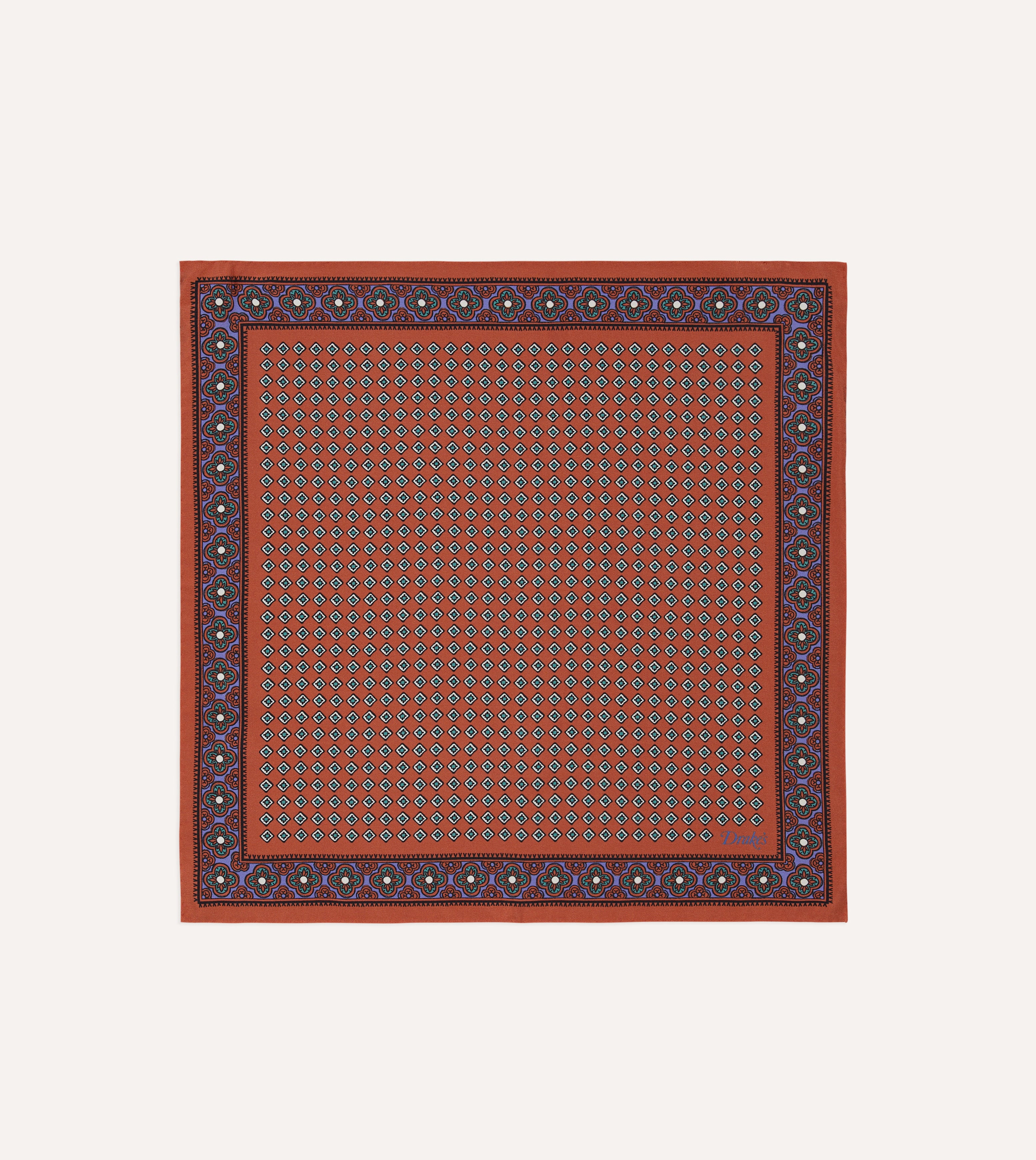Vintage Rust Tile Print Silk Pocket Square - Elegant Handkerchief for Men's Suits, Weddings & Formal Events