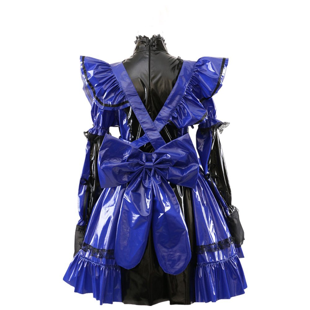 Sexy French Maid Costume for Women - Adjustable Long/Short Sleeves PVC Dress with Lockable Design | Halloween Cosplay, Bachelorette Party, Role Play Outfit