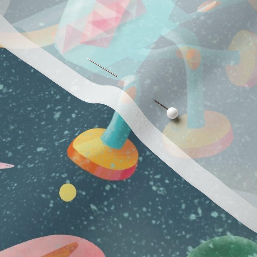 Space-Themed Chiffon Fabric - Playful Planets, Robots & Spaceship Print for DIY Dresses, Fashion Apparel & Home Decor | Perfect for Quilting, Curtains & Craft Projects
