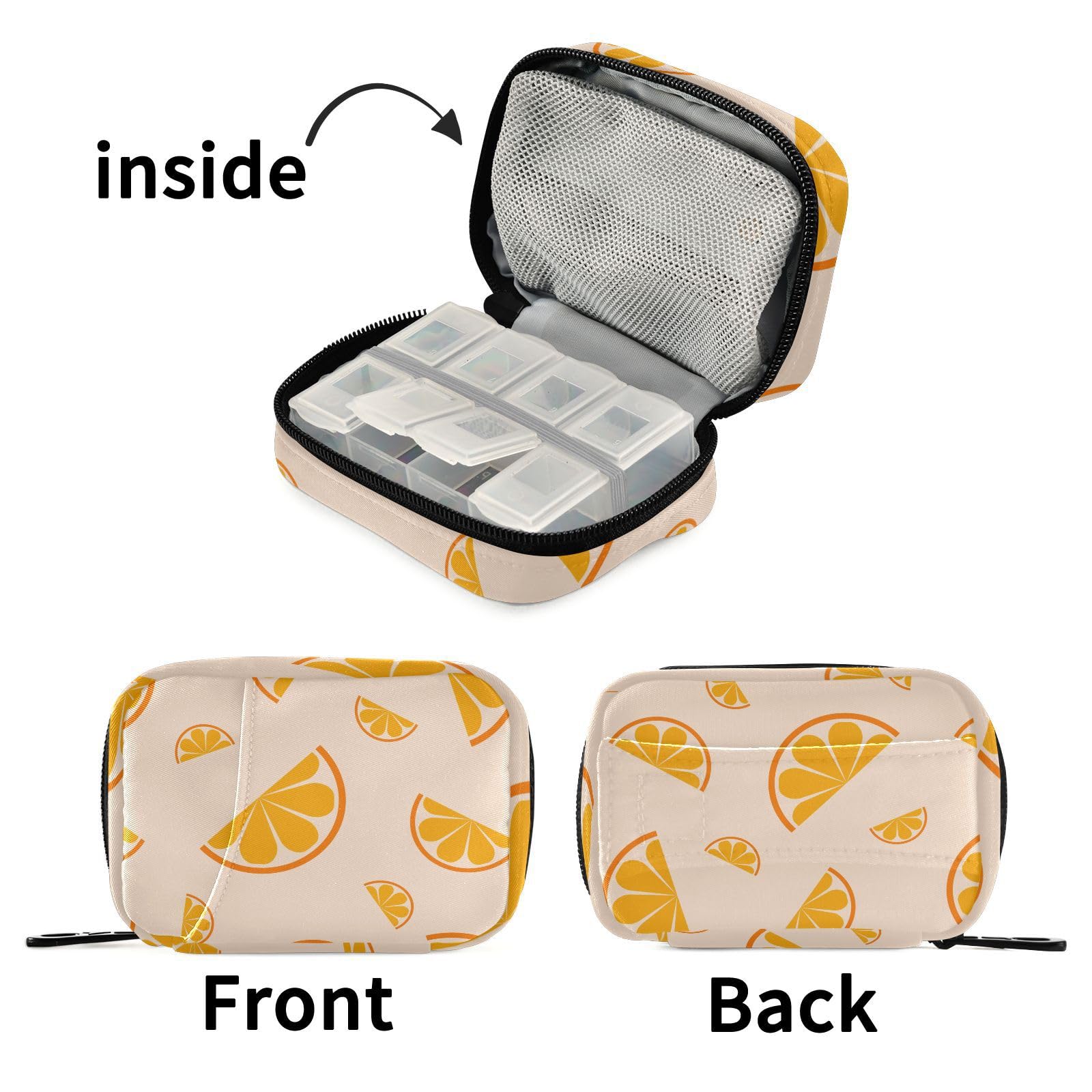 Portable Lemon-Shaped Pill Organizer - Daily Vitamin & Medicine Storage Case with Twill Fabric - Perfect for Travel, Home, and Office Use