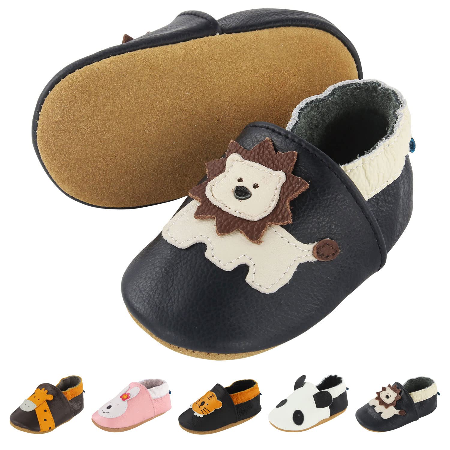 Soft Leather Baby Shoes for Boys & Girls - Non-Slip Rubber Sole First Walkers Sneakers (0-24 Months) | Cute Cartoon Prewalker Shoes for Newborns & Toddlers - Perfect for First Steps, Playtime & Special Occasions