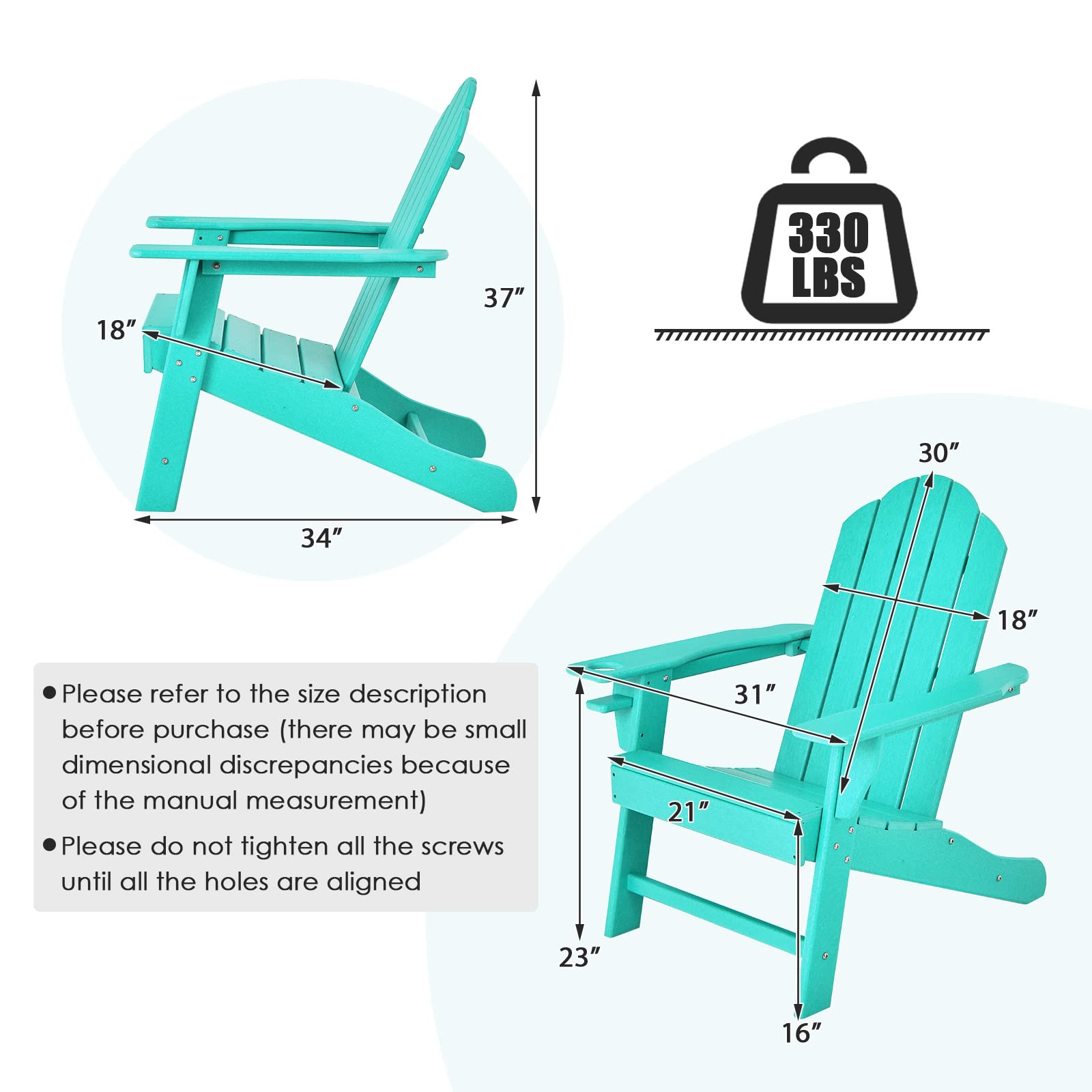 Giantex Adirondack Chair Outdoor Fire Pit Chairs - Weather Resistant HDPE Patio Furniture for Camping, Deck, Garden, Yard & Porch - Durable Composite Lawn Seating in Turquoise - Perfect for Backyard Relaxation, Bonfires & Outdoor Gatherings