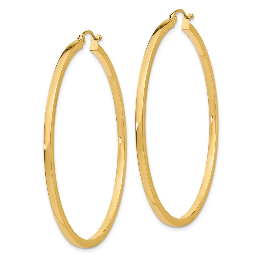 14K Yellow Gold 2mm Square Tube Hoop Earrings - 50mm Length | Elegant Dangle Earrings for Women, Perfect for Parties, Weddings & Everyday Wear