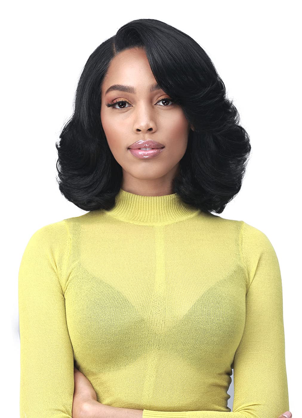 BOBBI BOSS 13X7 HD Lace Bob Curly Synthetic Wig - MLF602 NATALIA | Wavy Short Wigs with Baby Hairs | Glueless Heat Resistant Lace Front Wig (1B Off Black) | Perfect for Daily Wear, Cosplay & Special Occasions