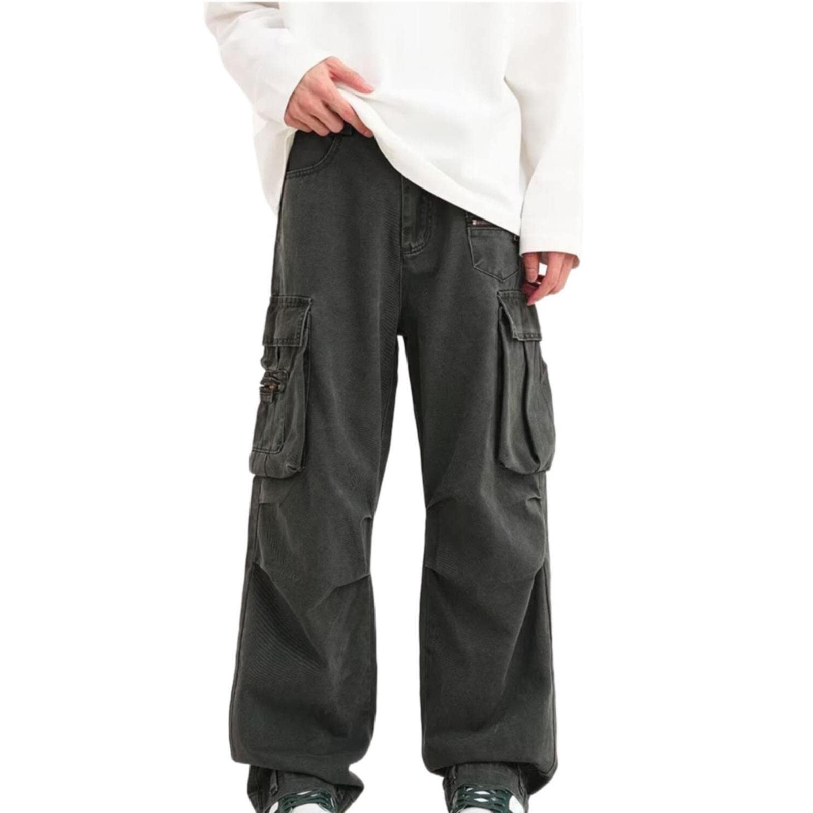 Men's Low Waist Cargo Pants with Pockets - Streetwear Loose Straight Fit Casual Pants for Men | Perfect for Urban Fashion, Hip Hop Style & Everyday Wear