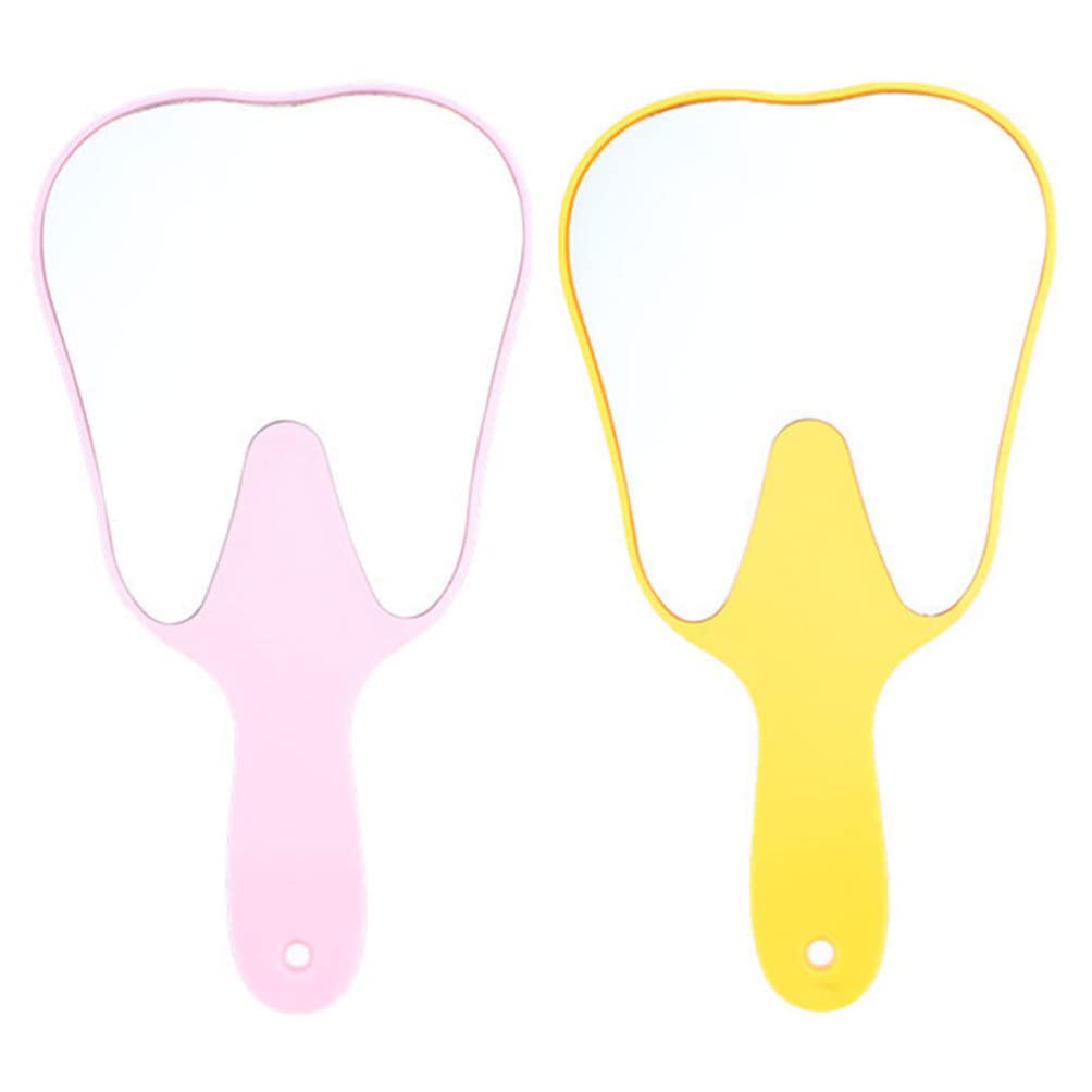Beavorty 2-Pack Round Tooth-Shaped Handheld Mirror - High Definition Plastic Dental & Makeup Mirror with Handle for Women, Men, Girls & Kids - Perfect for Home, Salon, Dental Practice & Travel Use