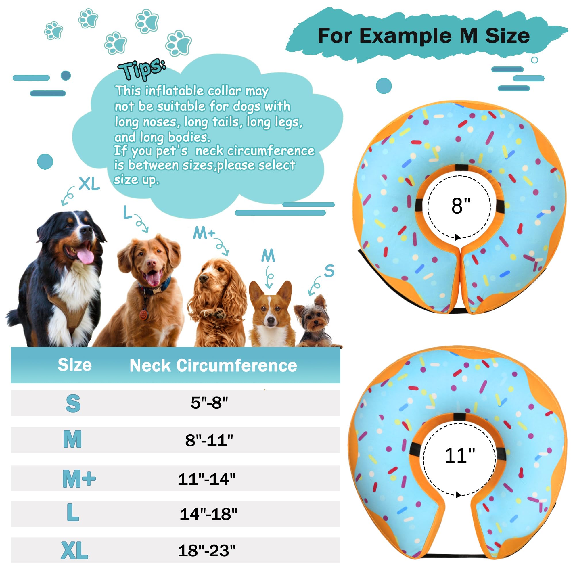 Soft Inflatable Recovery Donut Collar for Dogs & Cats - Adjustable Post-Surgery Cone Alternative for Small, Medium & Large Pets (Blue, Small) - Comfortable & Lightweight for Wound Healing & Daily Use