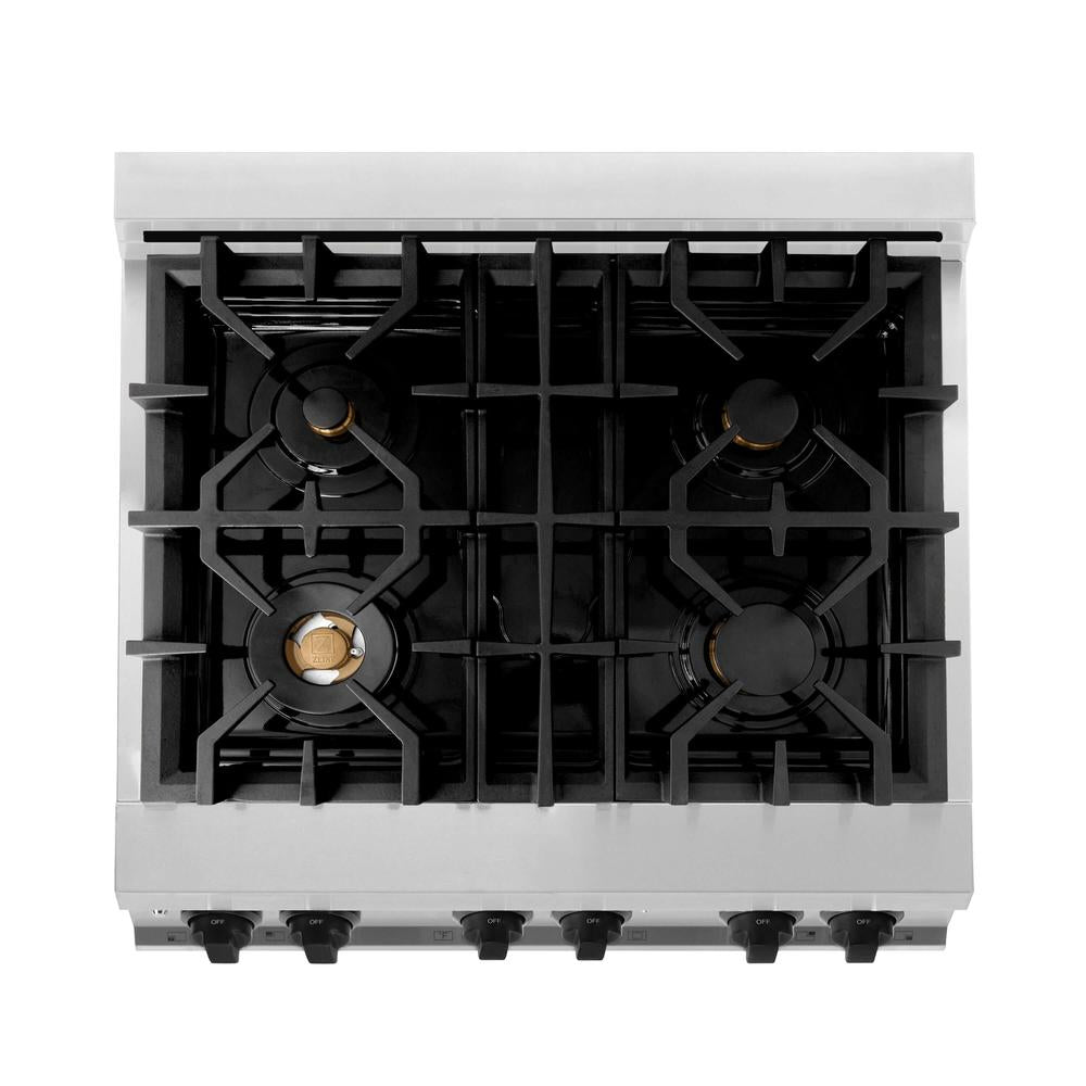 ZLINE Autograph Edition 30-inch Dual Fuel Range with Stainless Steel & Matte Black Accents - Complete Kitchen Package Includes Range Hood & 24-inch Dishwasher - Perfect for Modern Kitchens & Home Renovations