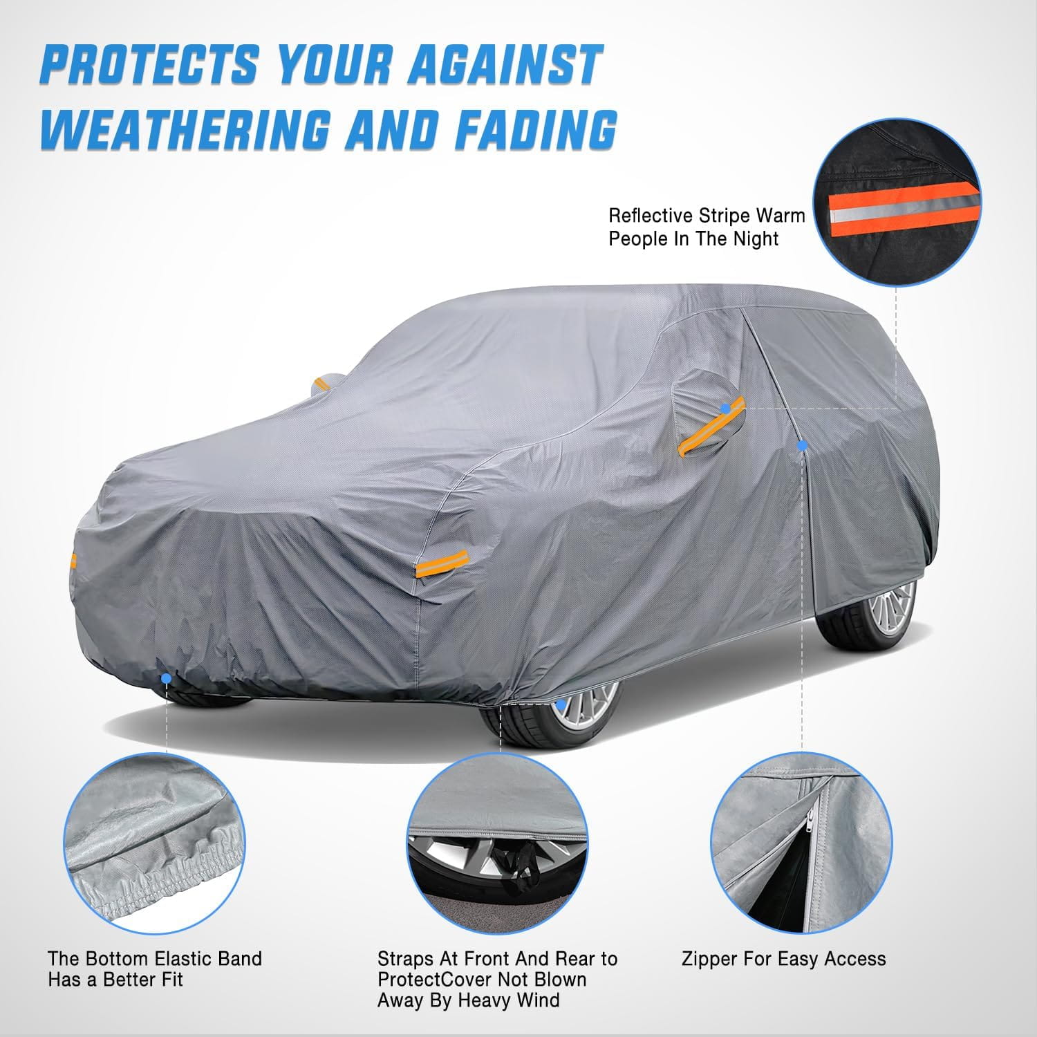 Universal SUV & Jeep Car Cover - UV Protection, Waterproof, Dustproof - Fits Vehicles Up to 181 Inches - Perfect for Outdoor Parking & Long-Term Storage