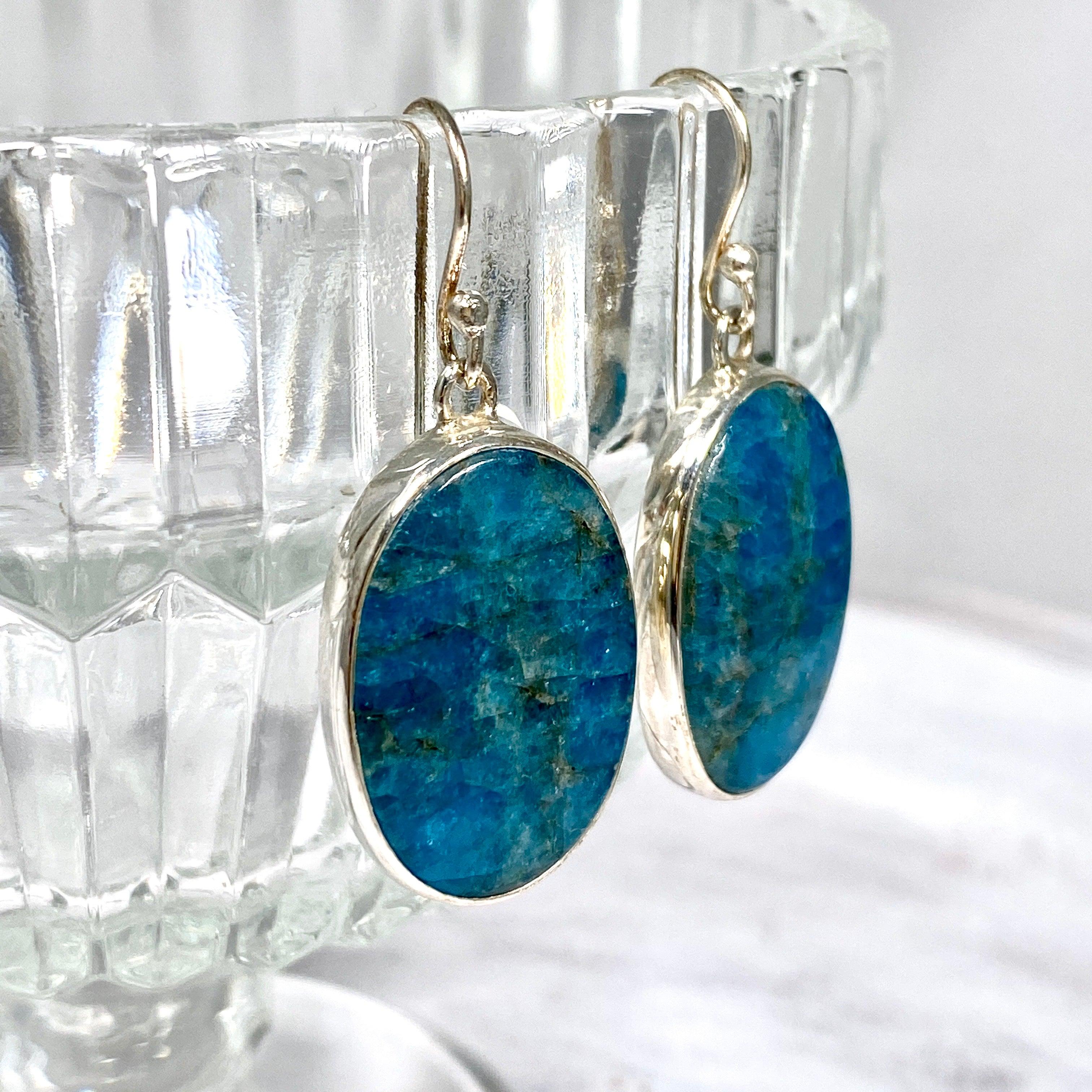 Blue Apatite Oval Earrings for Women - 925 Sterling Silver Dangle Drop Earrings KEGJ1097 | Elegant Jewelry for Parties, Weddings & Special Occasions
