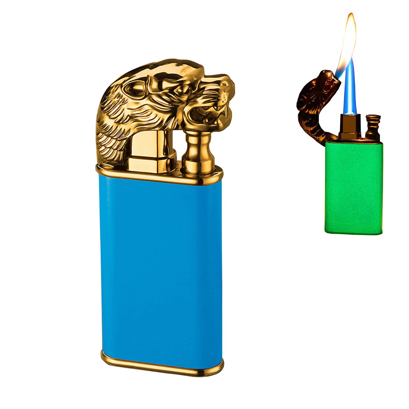 Double Flame Windproof Lighter - Tiger Design for Men, Outdoor & Camping