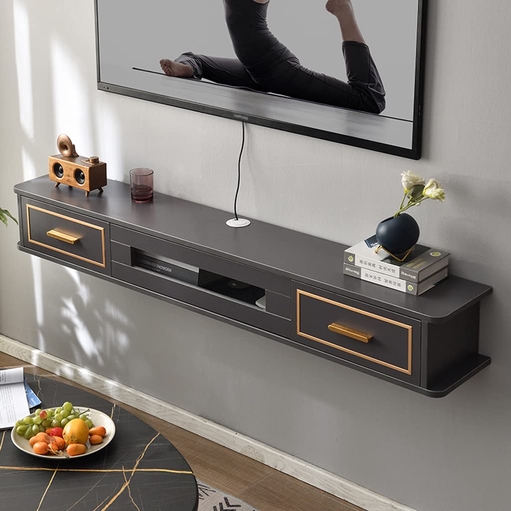 GLZSTAR Floating TV Stand Wall Mounted - Wooden Entertainment Media Console with Door & 2 Drawers for Gaming, Router, DVD Storage - Perfect for Bedroom, Living Room, Hotel & Office (51.18/59.05 Inch) - Space-Saving Modern Design for Small Spaces & Home Theater Setup