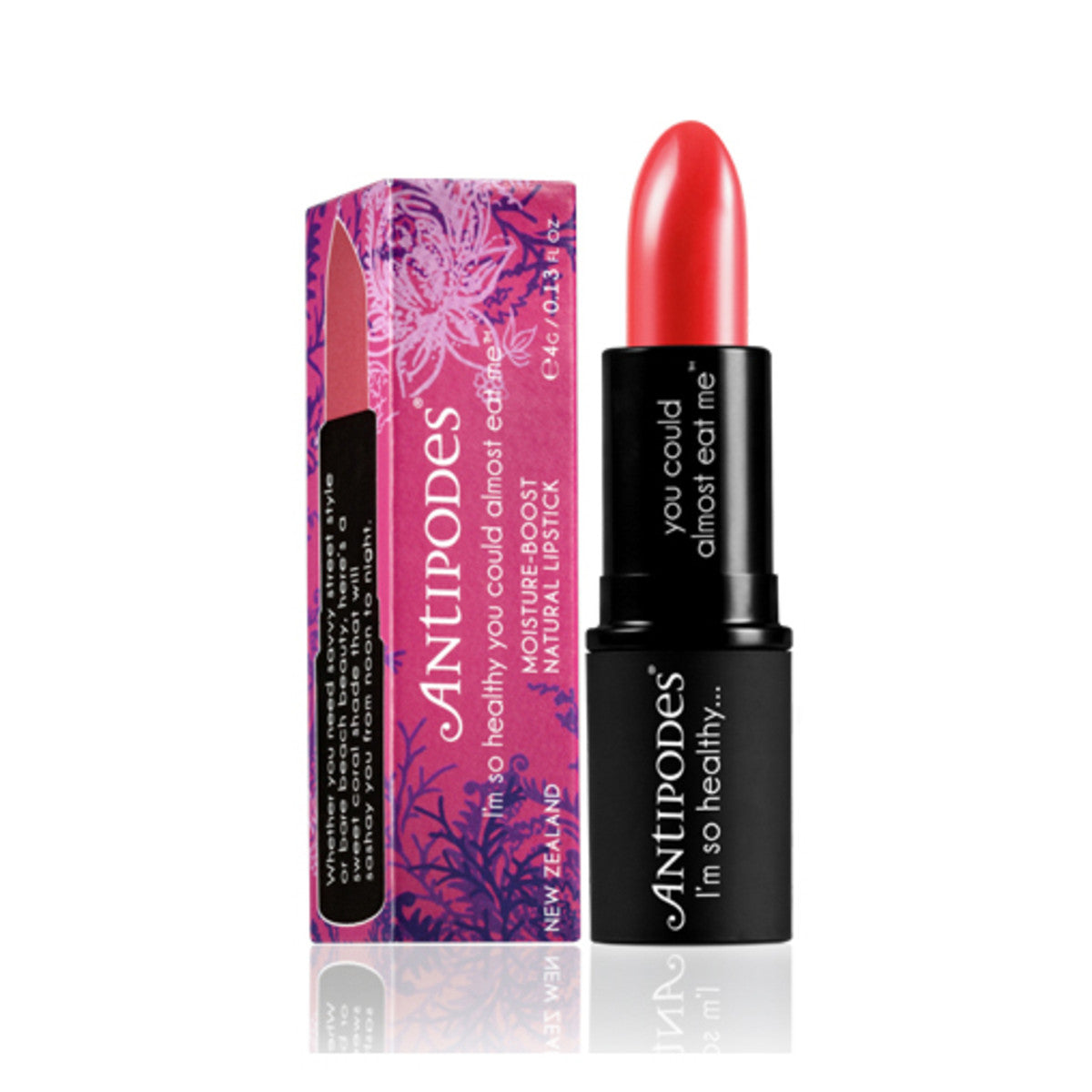 Antipodes Organic Moisture Boost Natural Lipstick - South Pacific Coral 4g | Hydrating Vegan Lip Color for Daily Wear & Special Occasions