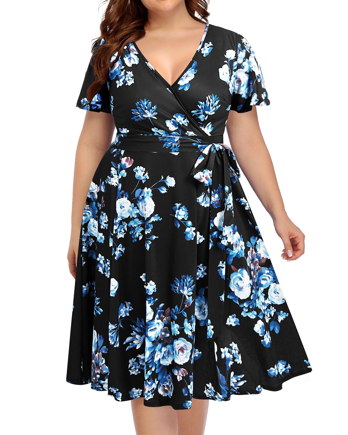 **Plus Size Women's Pinup Fashion Wrap Dress - Empire Waist Semi-Formal Cocktail Midi Dress for Wedding Guest, Party & Special Occasions**