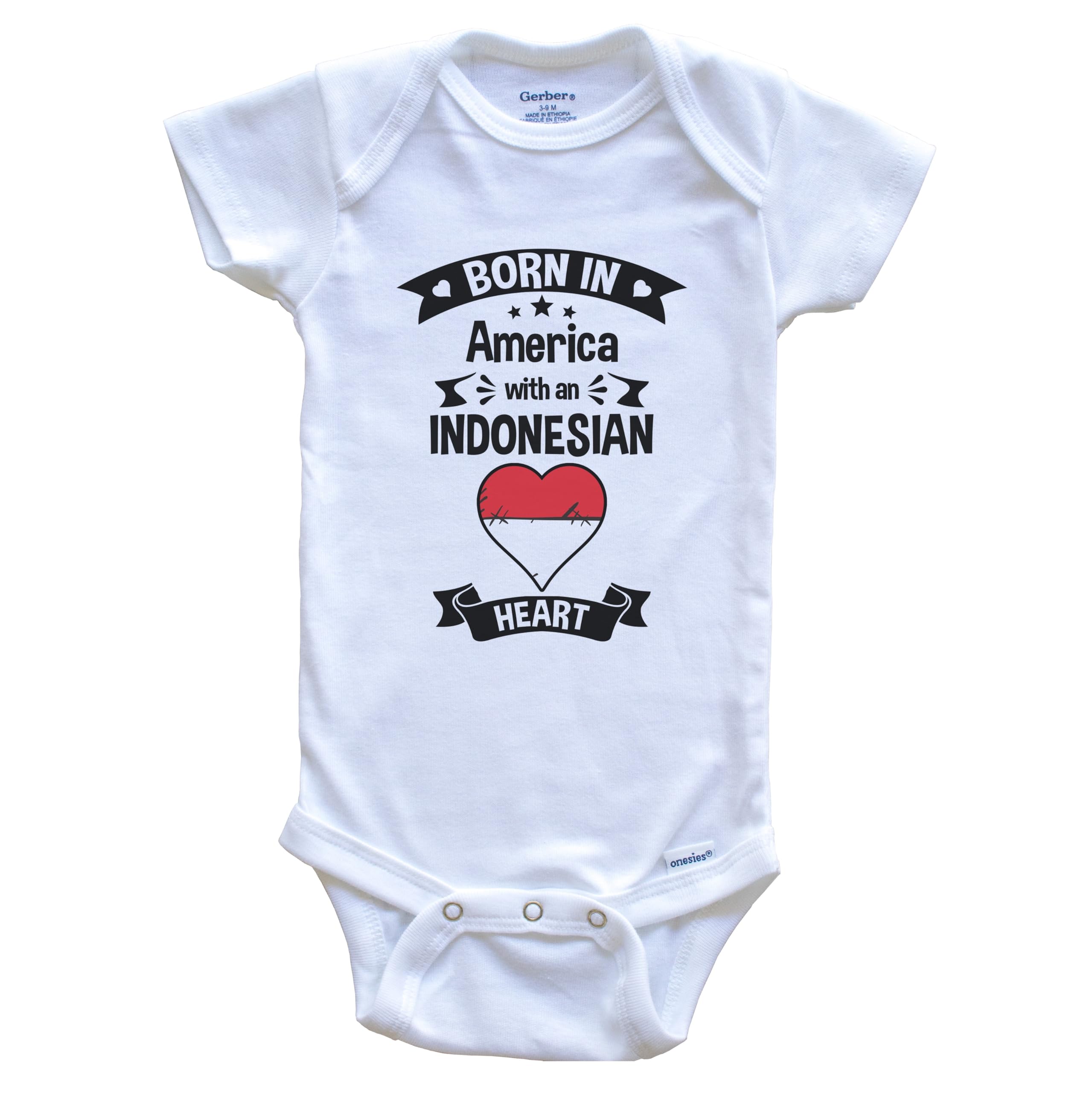 Born in America with an Indonesian Heart One Piece Baby Bodysuit - Soft Cotton Infant Romper for Newborns & Toddlers - Perfect for Family Photos, Daily Wear & Cultural Celebrations