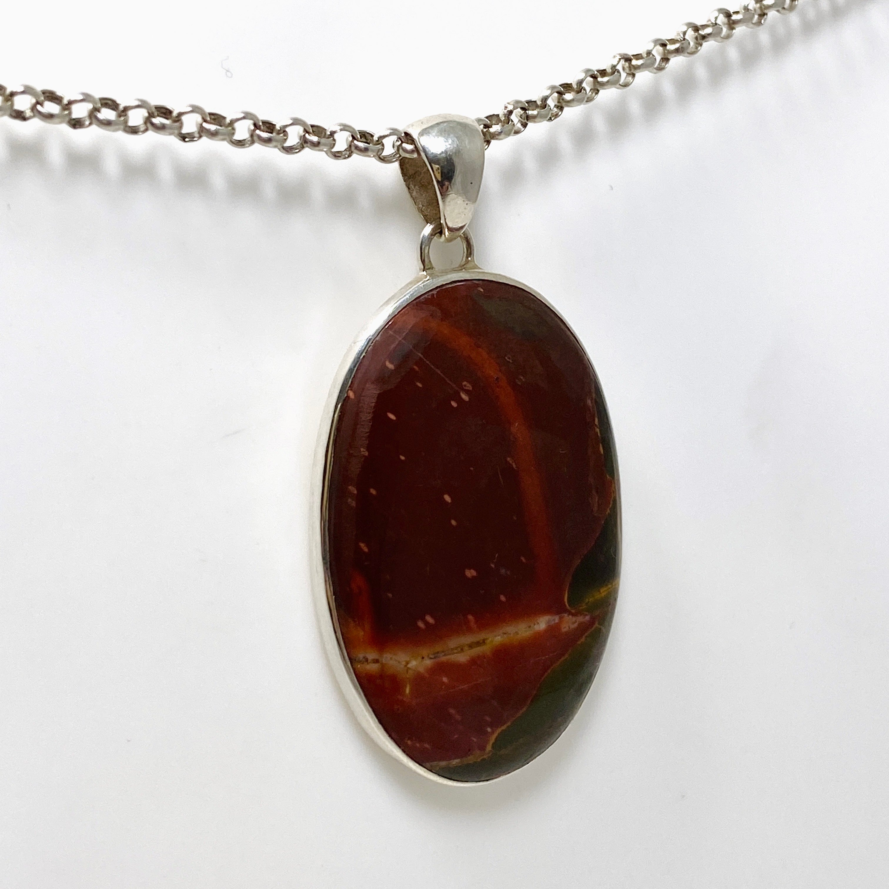 Natural Cherry Creek Jasper Oval Pendant Necklace - Healing Stone Jewelry for Women - Elegant Spiritual Gift for Meditation, Yoga & Energy Balancing