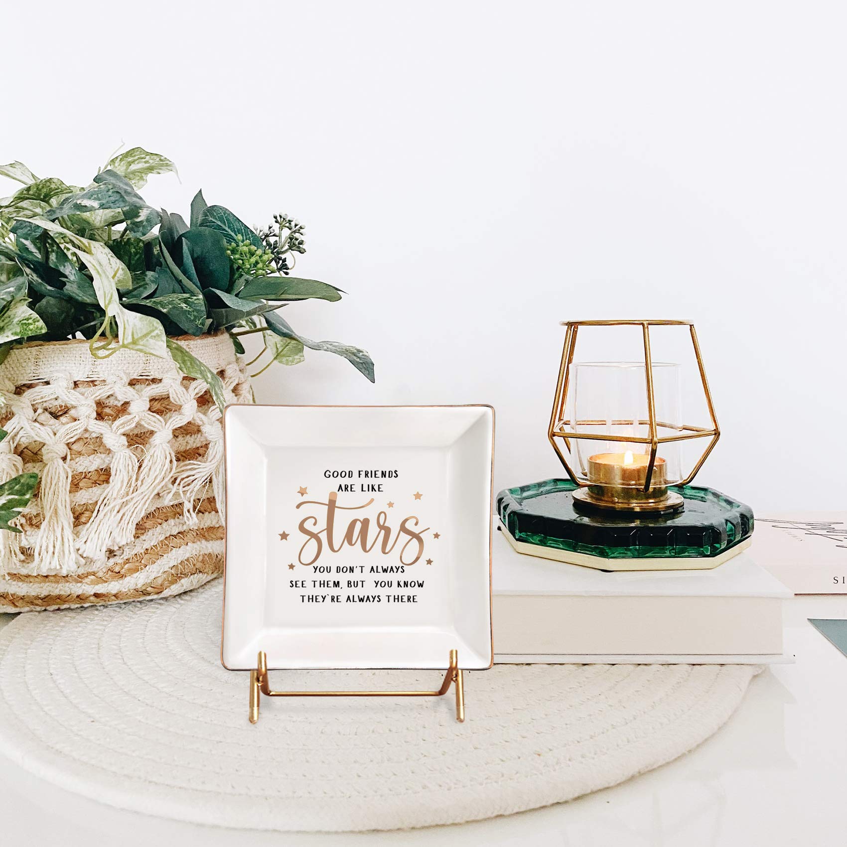 ELEGANTPARK Ceramic Ring Dish for Women - Elegant Jewelry Tray for Rings, Earrings & Trinkets - Perfect Friendship Gift for Her, BFF, Christmas & Birthday - Square Decorative Holder for Vanity, Dresser or Nightstand