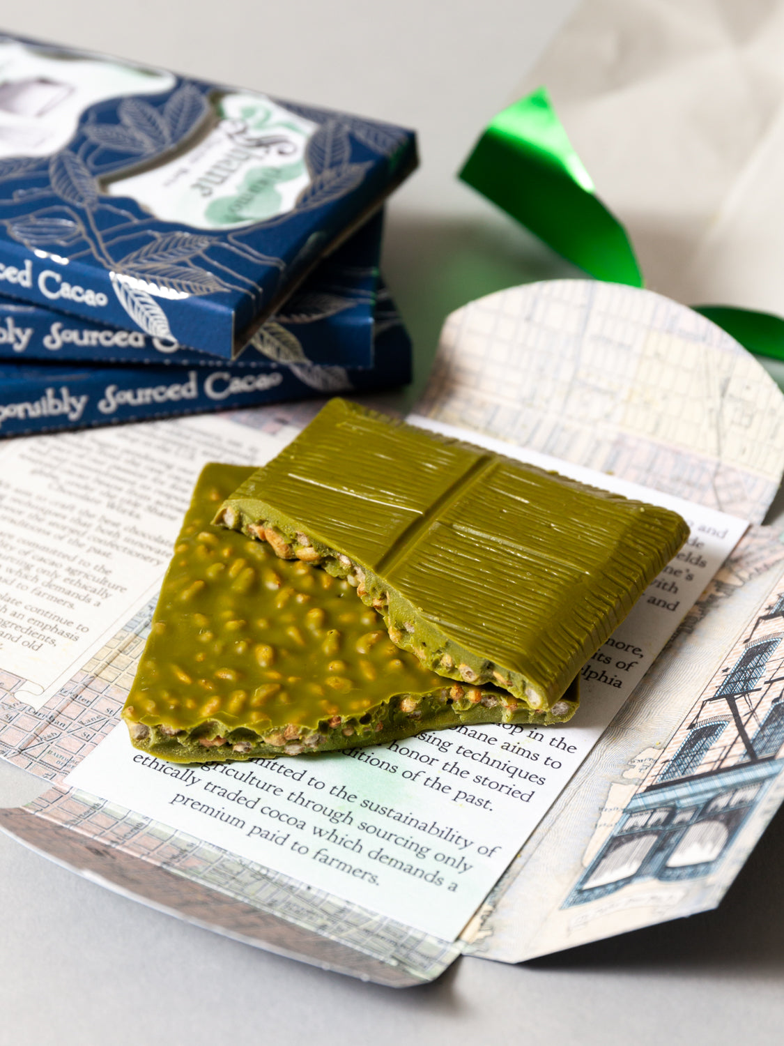 Premium Matcha Chocolate Bar by Rikumo x Shane Confectionery - 2.1oz (60g) - Artisan Japanese Green Tea Dark Chocolate for Gifts, Desserts & Tea Pairing