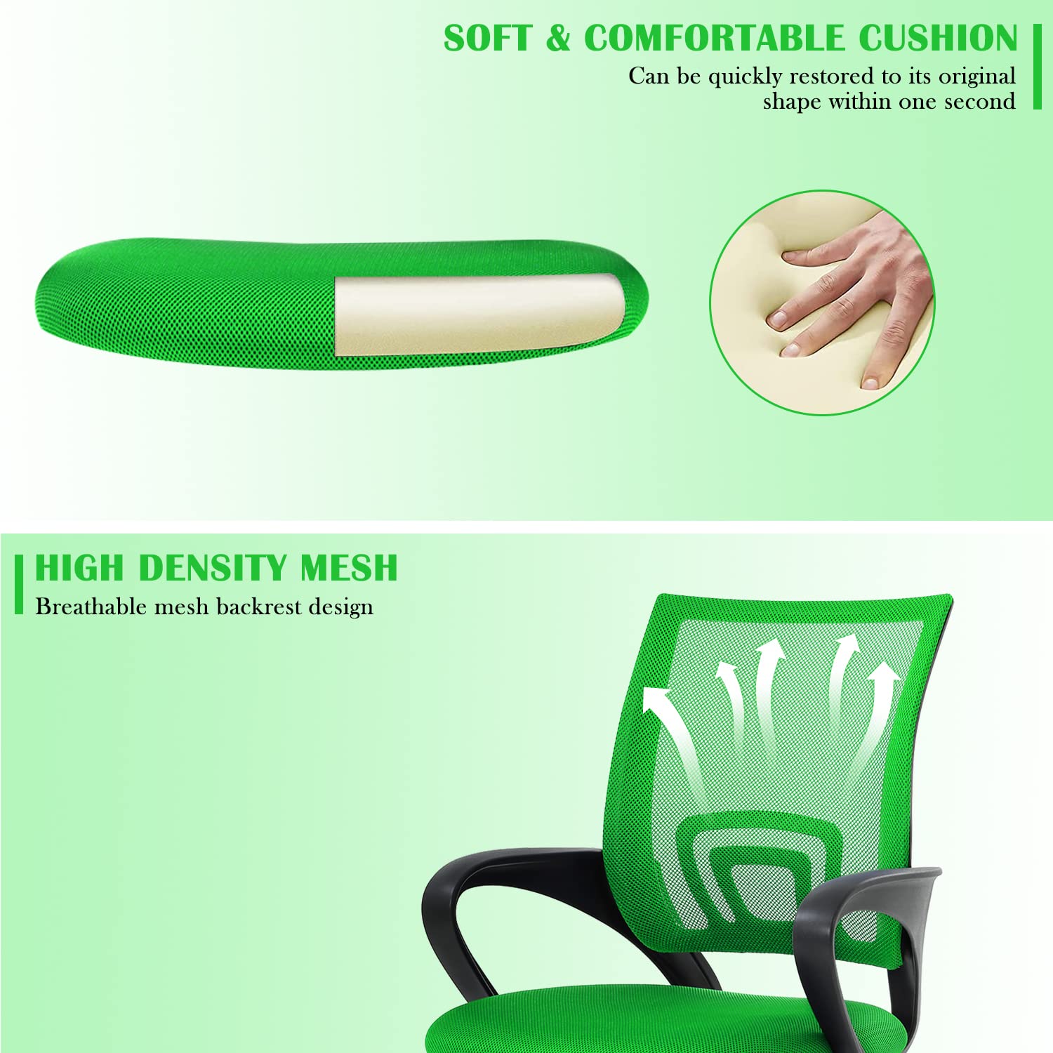Ergonomic Office Chair with Lumbar Support & Adjustable Armrests - Mid Back Mesh Computer Desk Chair for Home Office, Executive Rolling Swivel Task Chair for Adults (Green) - Perfect for Long Work Hours, Gaming & Remote Work Setup