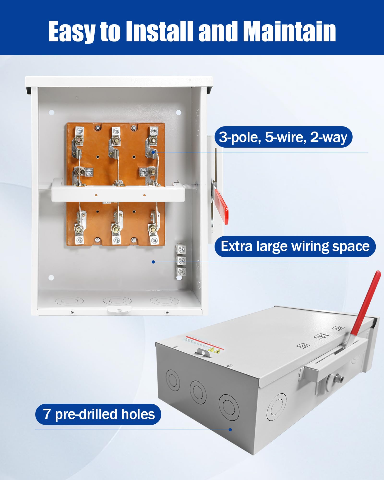 200A Generator Transfer Switch, 3P 48000W Heavy Duty Safety Switch, 120/240V Non-Fusible Disconnect Switch, NEMA-3R, Multiple Insulation Protection - Ideal for Home Backup Power, Industrial Use & Emergency Power Transfer