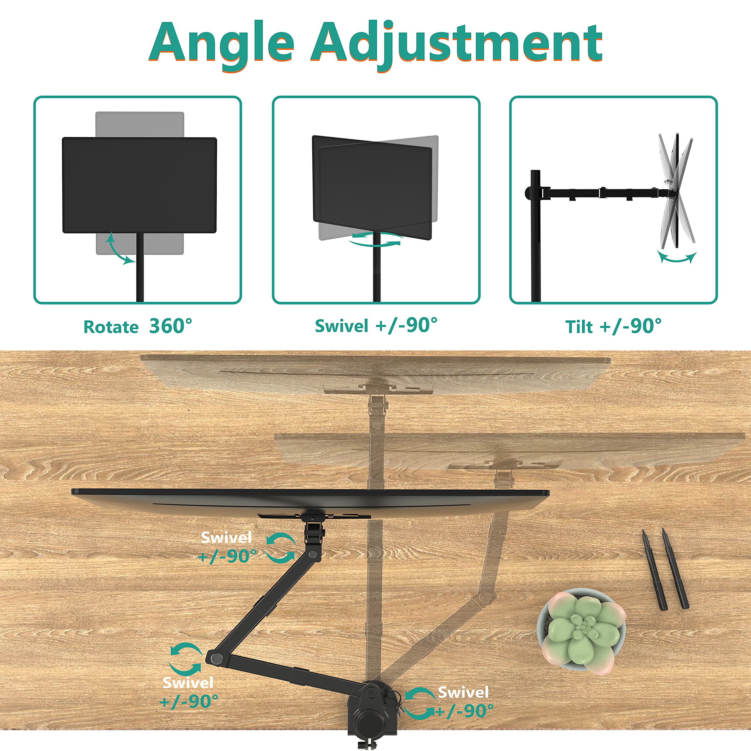 WALI Extra Tall Single Monitor Arm Mount for Desk - Heavy Duty Adjustable Stand for 13-32 inch Screens up to 22 lbs (M001XL, Black) - Perfect for Home Office, Gaming Setup & Workspace Ergonomics