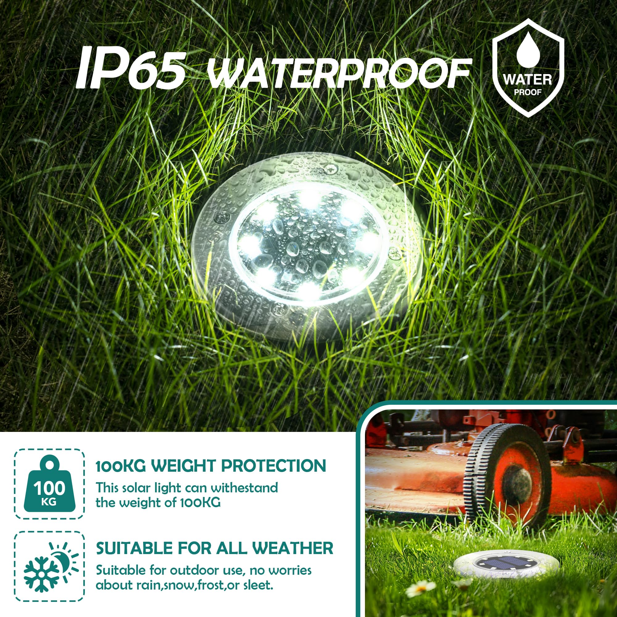 12 Pack Solar Ground Lights Outdoor Waterproof - Solar Powered Garden Pathway Lights for Yard, Patio, Driveway & Walkway | Cool White LED Landscape Lighting for Nighttime Safety & Ambience