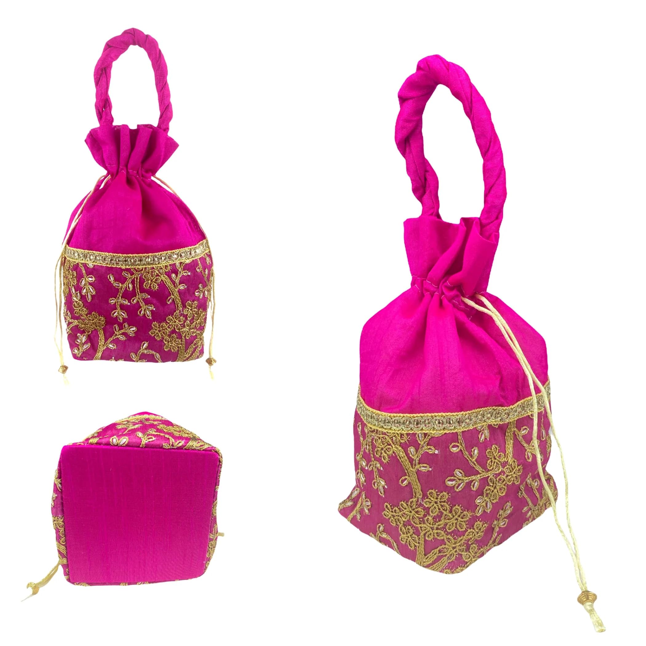 LOVENSPIRE Designer Zari Potli Bags for Women - Indian Ethnic Handcrafted Purse (Pack of 3) for Eid Gifts & Pooja Favors