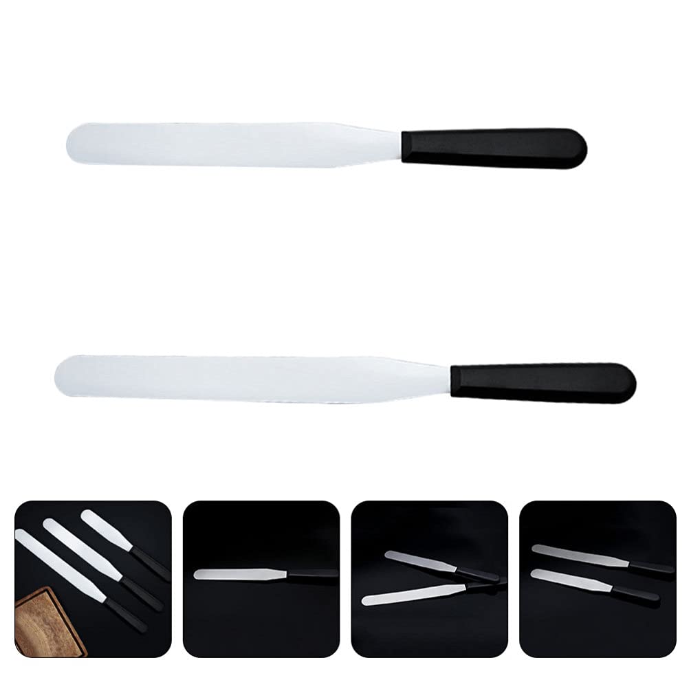 DOITOOL 2-Piece Stainless Steel Cake Spatula Set - Metal Icing Spreader with Plastic Handle for Baking, Cake Decorating, Buttercream Frosting & Cheese Spreading - Perfect for Home Bakers & Professional Kitchen Use