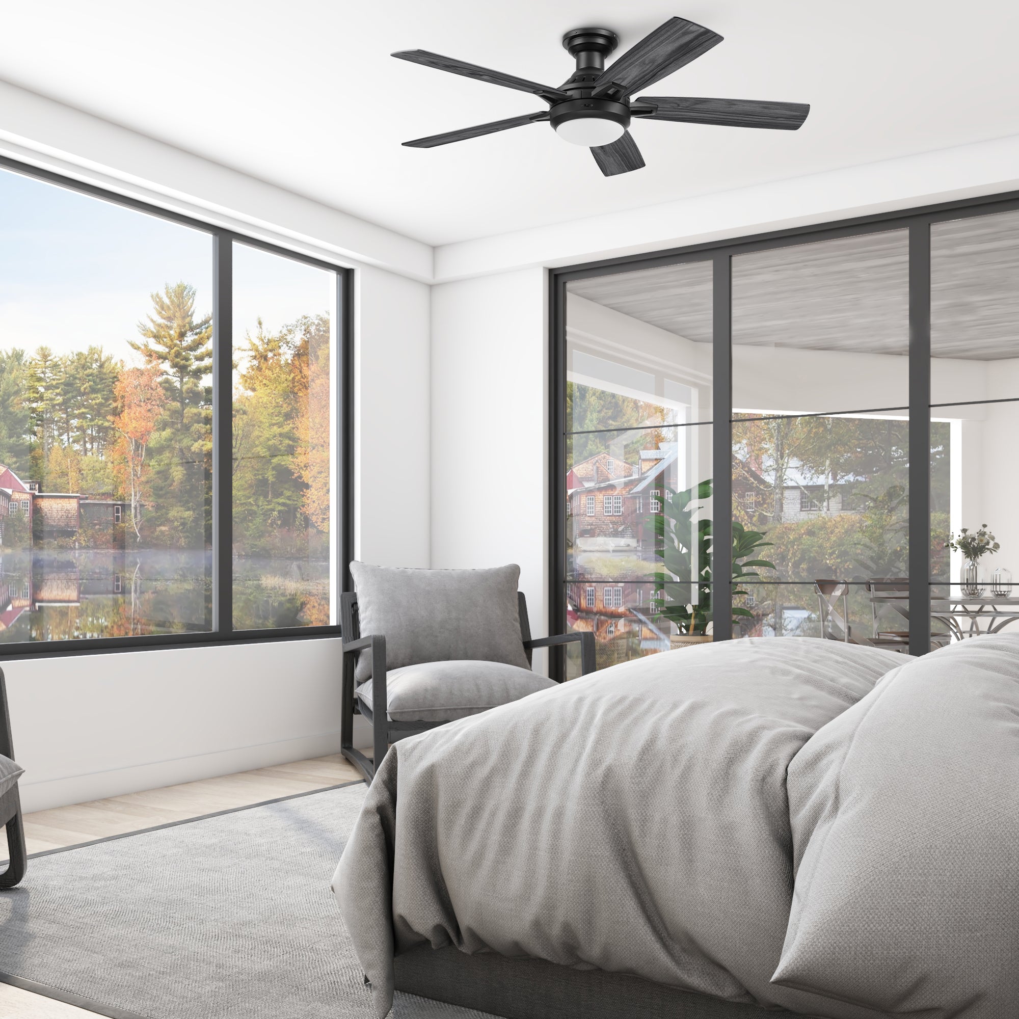 52 Inch Honeywell Radstock Matte Black Smart LED Ceiling Fan with Remote Control - Dimmable Light, 6-Speed Settings, Energy Efficient for Living Room, Bedroom & Patio