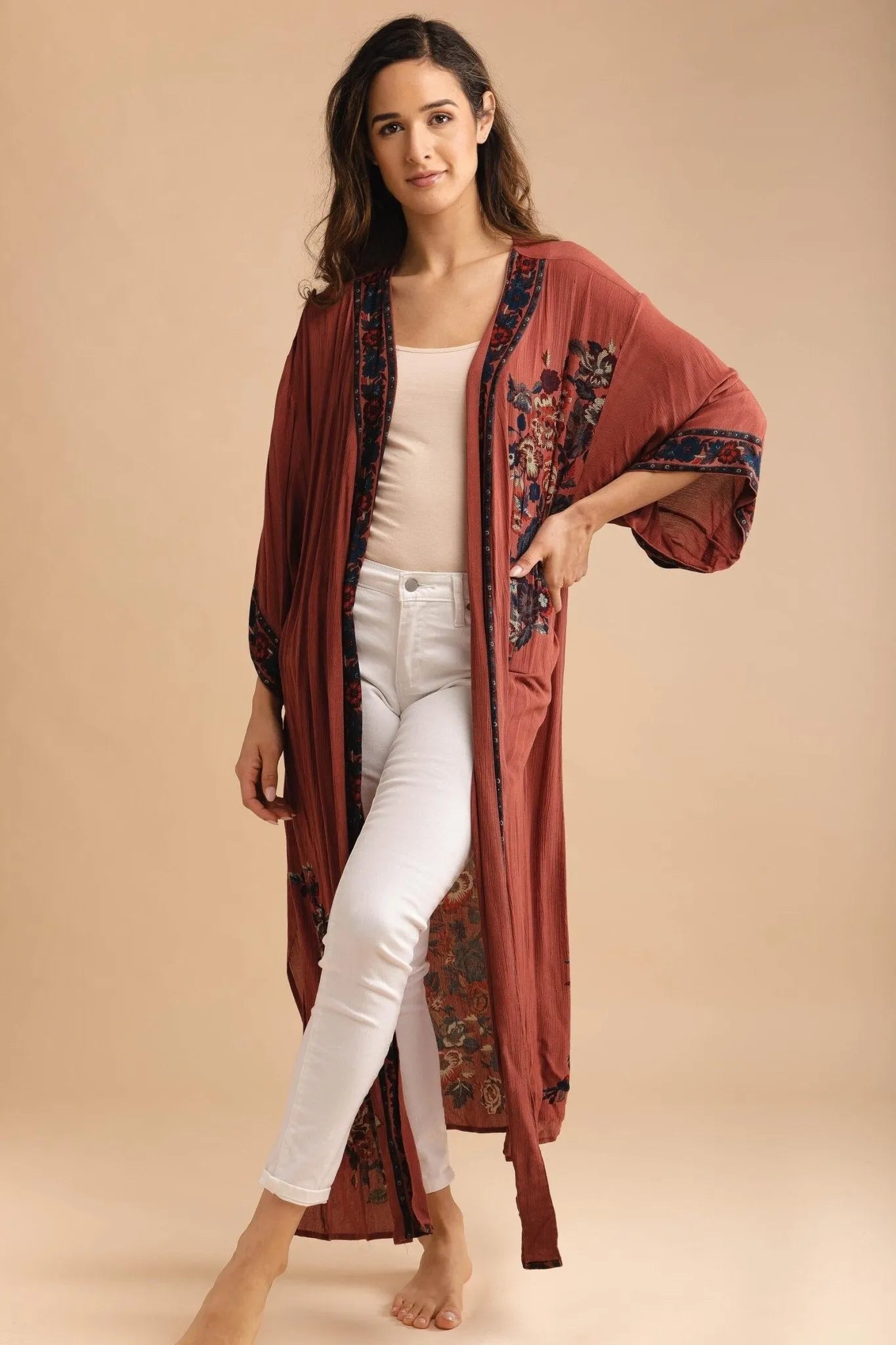 Elegant Floral Kimono for Women - Lightweight Long Garden Robe - Perfect for Beach Cover-Up, Yoga, and Summer Outfits