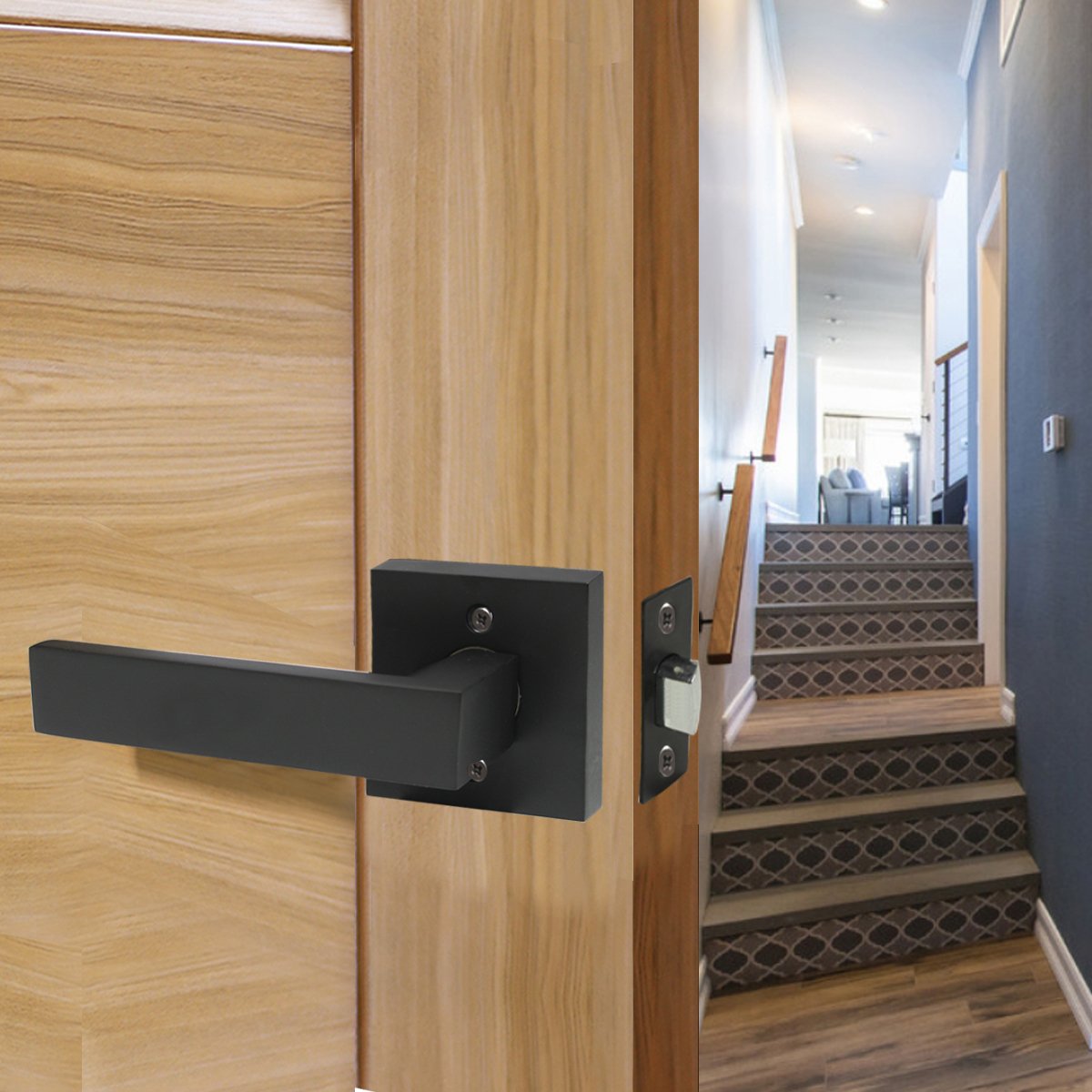 Probrico 6 Pack Matte Black Passage Door Handles - Interior Closet Door Knobs for Hallway, Bedroom & Office - Non-Locking Keyless Modern Door Lever Hardware - Reversible Left/Right Handed Installation