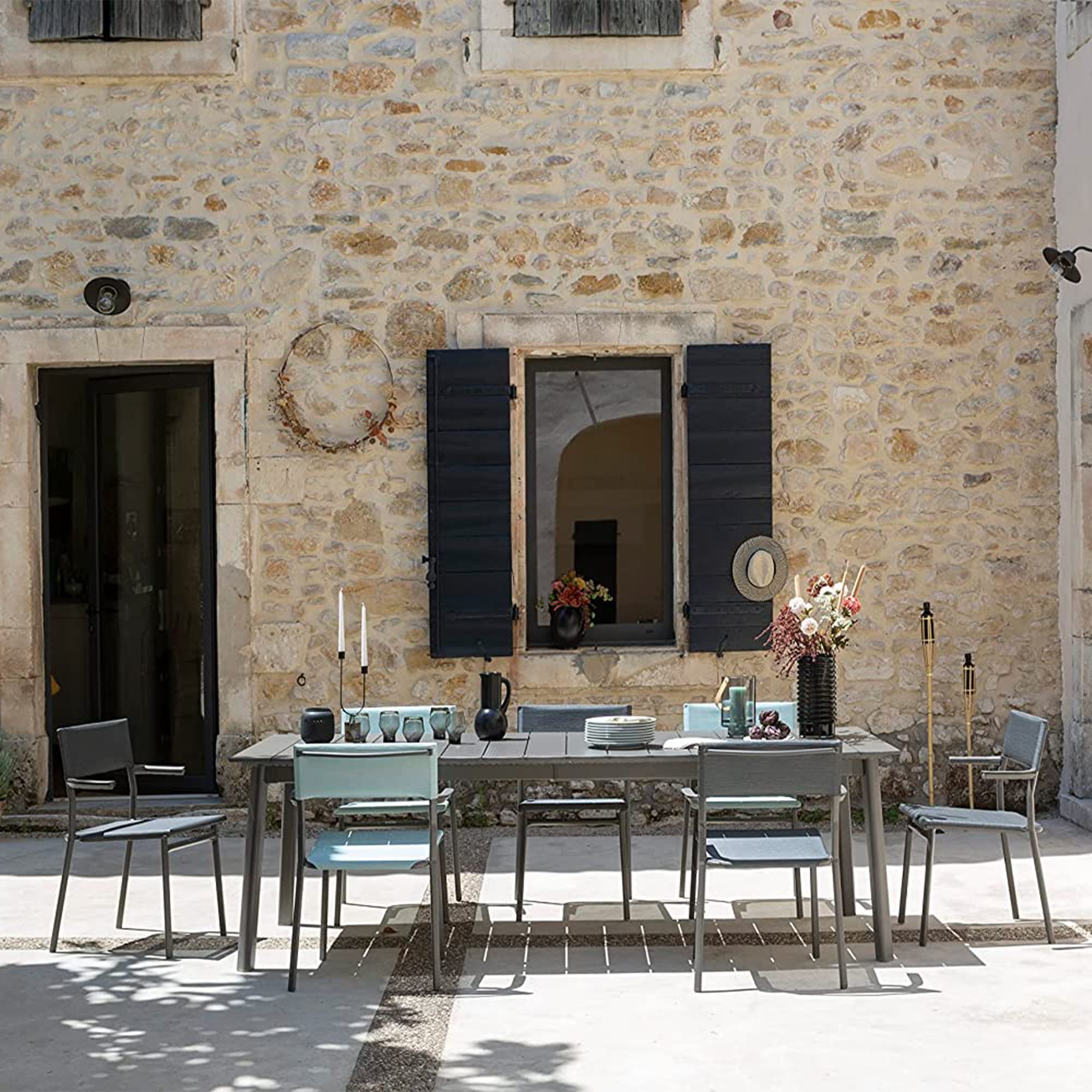 Lafuma ORON Outdoor Dining Armchair Set of 2 - Titanium Frame, Obsidian Black - Patio, Garden, Poolside Furniture for Relaxing and Entertaining