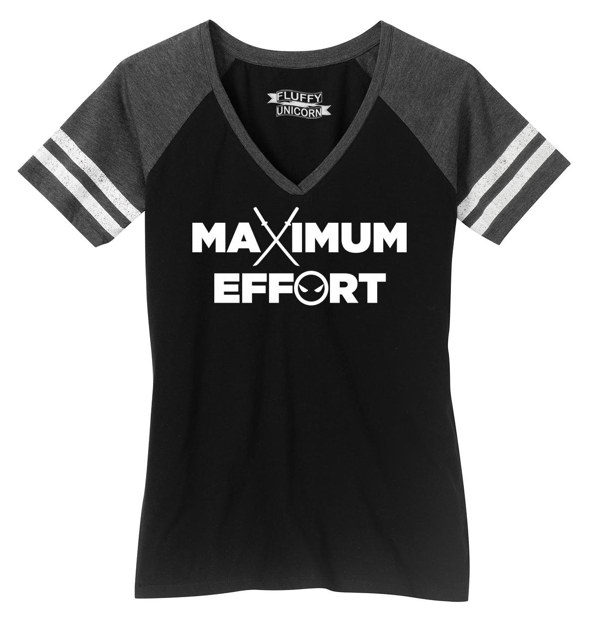 Funny Maximum Effort Movie Tee for Women - Comical V-Neck T-Shirt for Gamers & Deadpool Fans | Perfect for Cosplay, Comic Con & Casual Wear