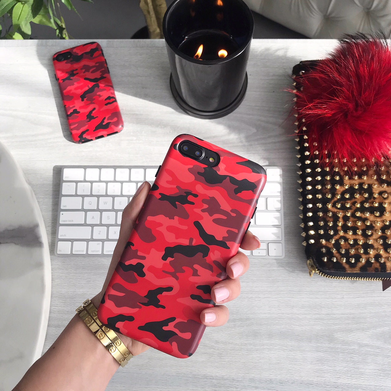 Red Camo iPhone Case - Durable Protective Cover for iPhone 12/13/14/15 - Military Style Camouflage Design - Perfect for Outdoor, Hunting, and Adventure Enthusiasts