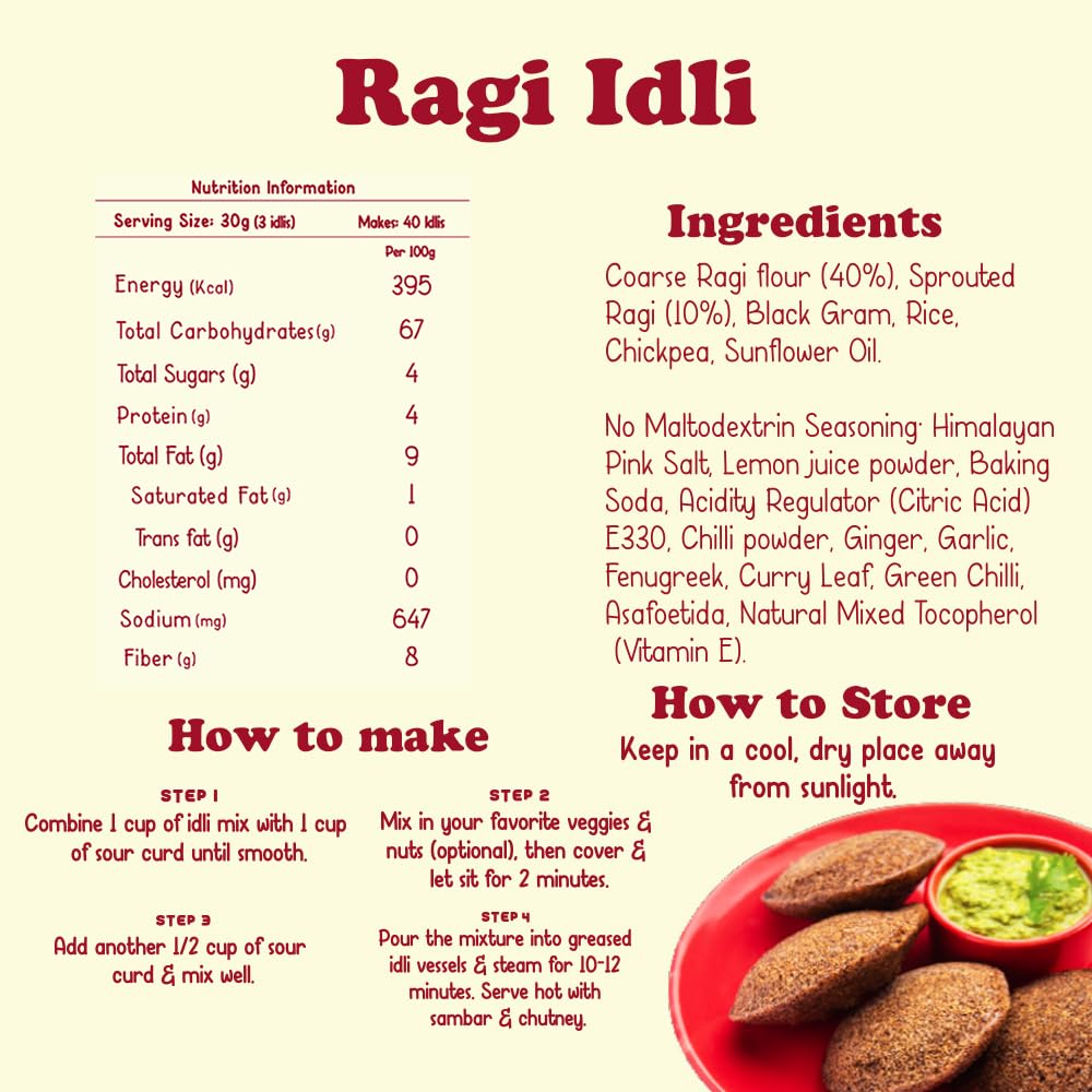 Gladful Ragi and Multi Millet Idli Instant Mix - High Fiber, No Palm Oil, No Transfat, Vegan & Gluten-Free - Quick & Nutritious Breakfast for Weight Loss & Diabetics - Pack of 2 (800g) | Perfect for Busy Mornings, Office Lunch & Healthy Snacking