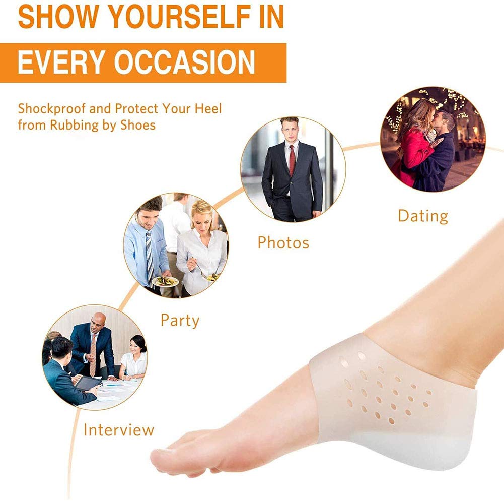 Discreet Height Increasing Insoles for Men & Women - 5cm Invisible Silicone Heel Lift Pads, Comfortable Footbed Enhancers for Shoes - Perfect for Work, Dating & Everyday Wear (White)
