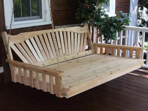 A & L Furniture Cedar Fanback Swingbed - Outdoor Porch Swing Bed with Canopy for Patio, Garden, Backyard Relaxation