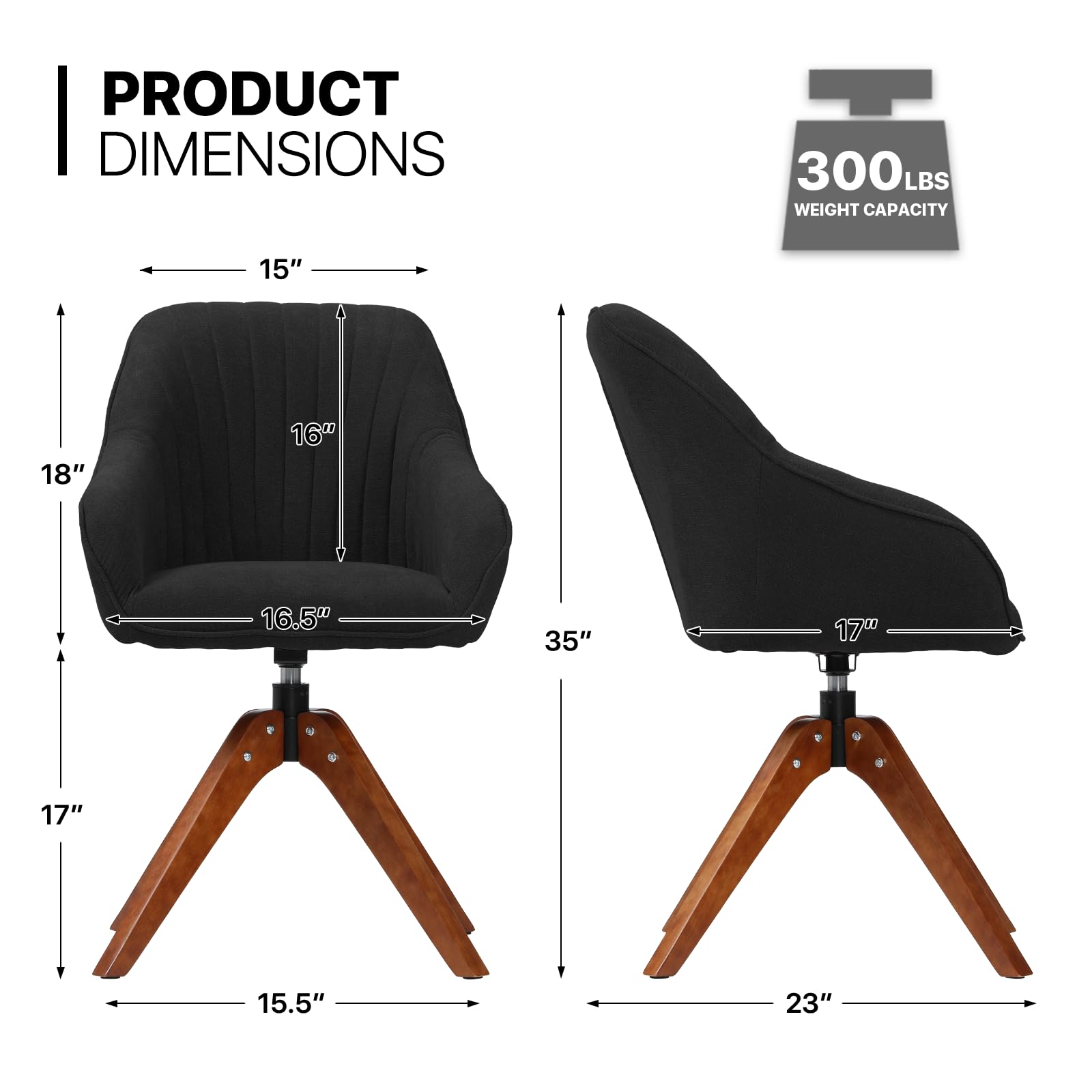 MoNiBloom 360° Swivel Accent Chair - Modern Velvet Upholstered Armchair with Wooden Legs for Office, Living Room & Bedroom - Black | Perfect for Home Office, Reading Nook & Lounge Areas
