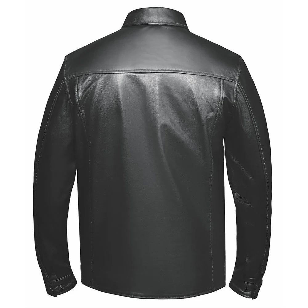 Premium Edge Men's Leather Shirt Jacket - Genuine Leather Button-Up Shirt Jacket for Men by UNIK Leather Co. | Stylish Casual Wear for Office, Dating & Outdoor Activities