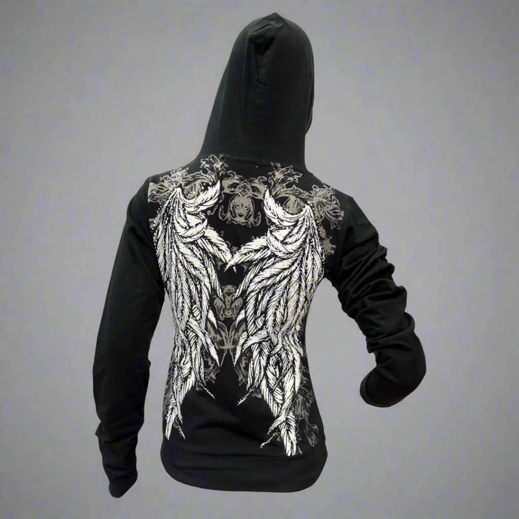Sparkling Rhinestone Angel Wing Hoodie for Women - Stylish & Comfortable Pullover for Casual Wear, Parties & Night Out