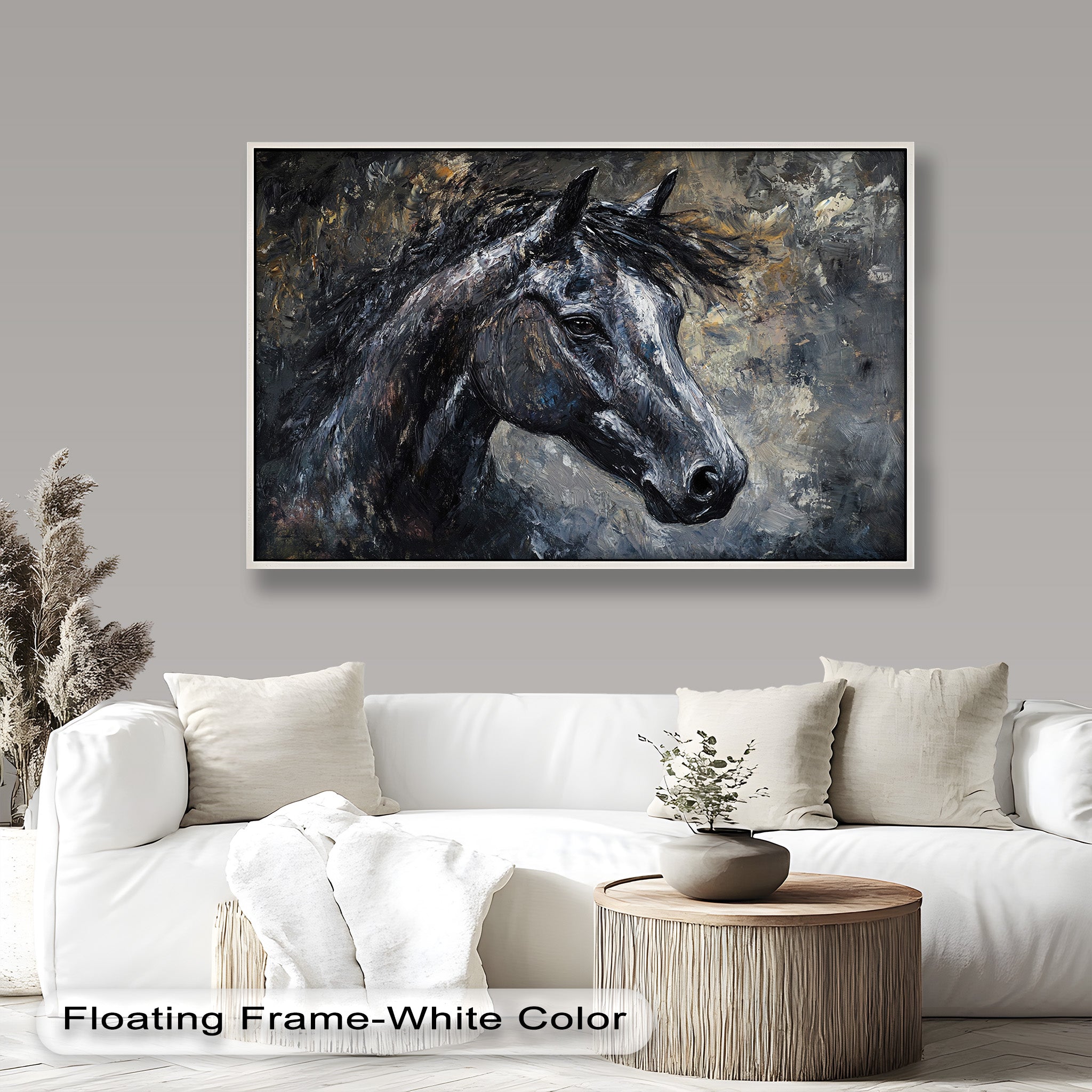 Black Horse Portrait Oil Painting - Handmade Animal Artwork for Home Decor, Office Wall Art & Gift Ideas