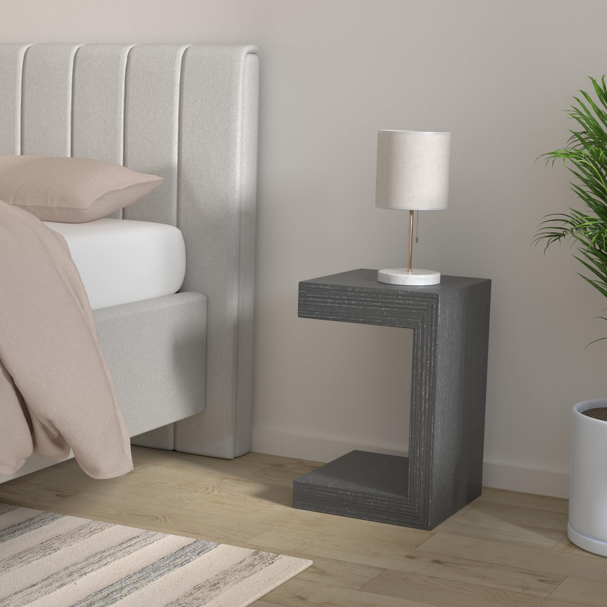 ZURI Cole Black Oak Side Table with Drawer - Nightstand, End Table, or Bedside Table for Living Room, Bedroom & Office