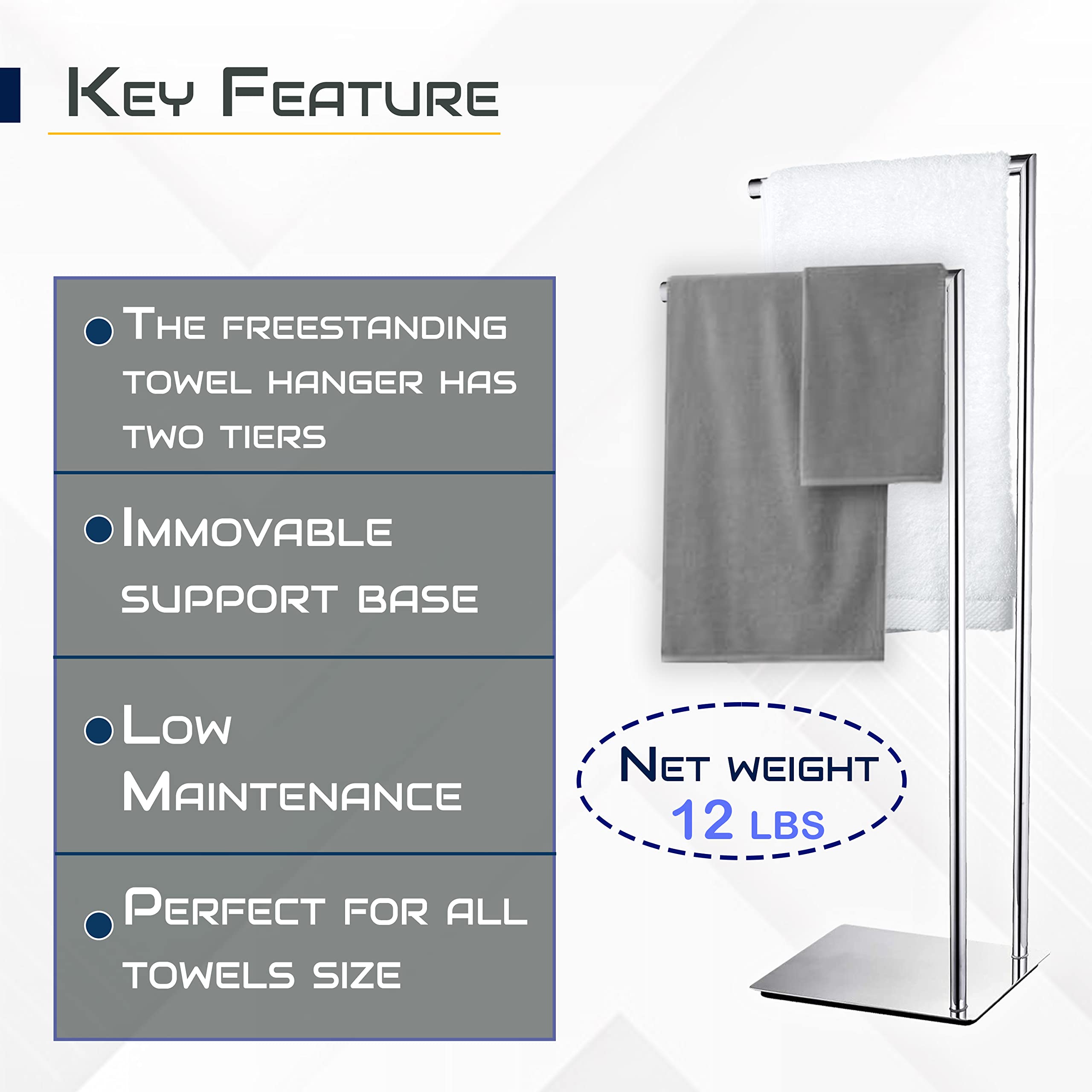 FEBTECH Freestanding Bathroom Towel Rack - 2 Tier Floor Standing Towel Holder for Bath, Pool, Gym - Rustproof & Space-Saving Design - Perfect for Small Bathrooms, Spa, and Fitness Centers