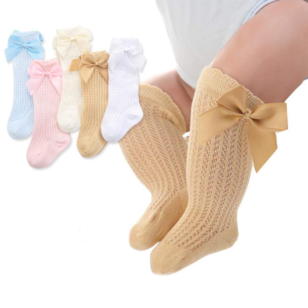 Ashmyova Baby Girls Knee High Mesh Socks - Breathable Cotton Toddler Dress Socks with Bowknot Design for Infants 0-24 Months | Perfect for Special Occasions, Photo Shoots & Everyday Outfits