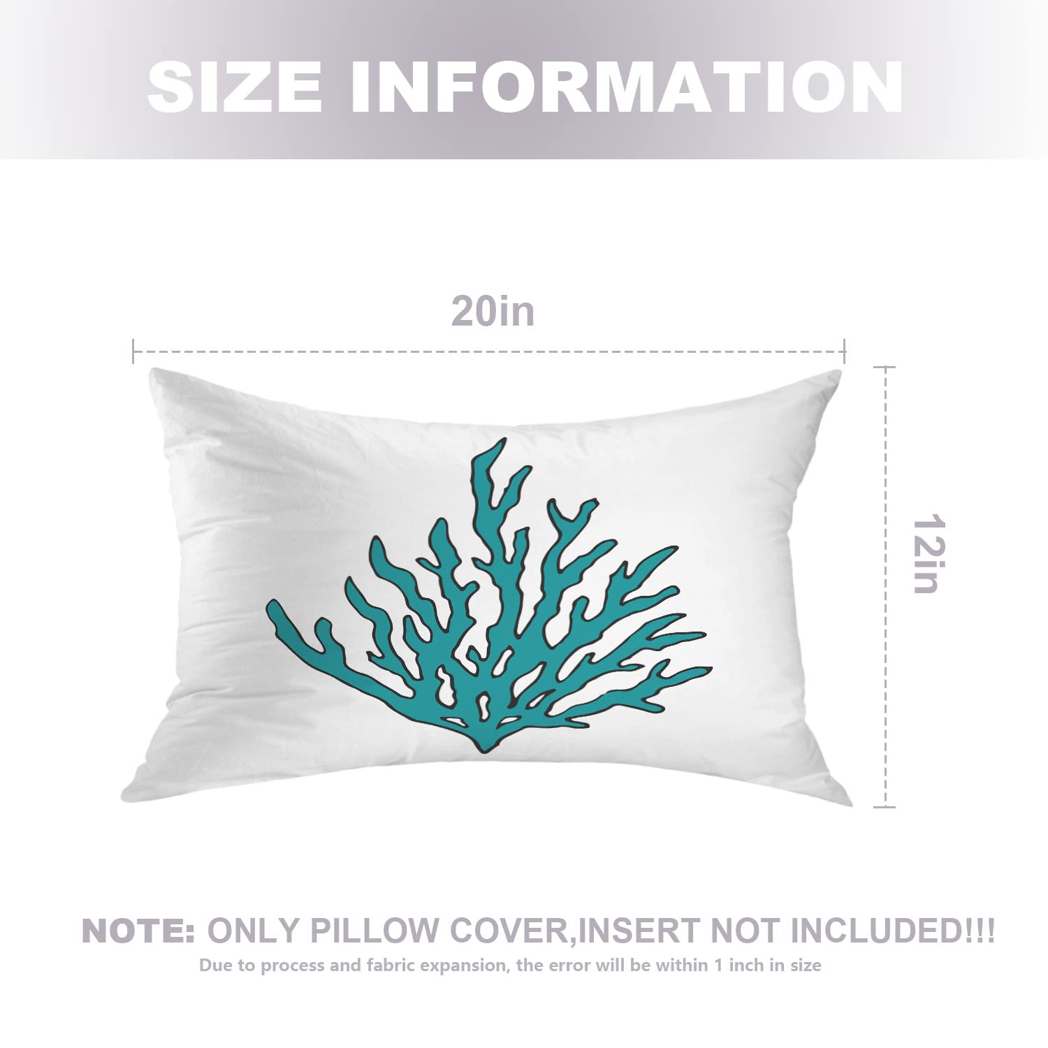Nautical Decorative Pillow Covers 12x20 Inch - Blue Coral & Seaweed Cartoon Design Cotton Lumbar Cushion Cases for Sofa, Bed, Boat & Beach House Decor