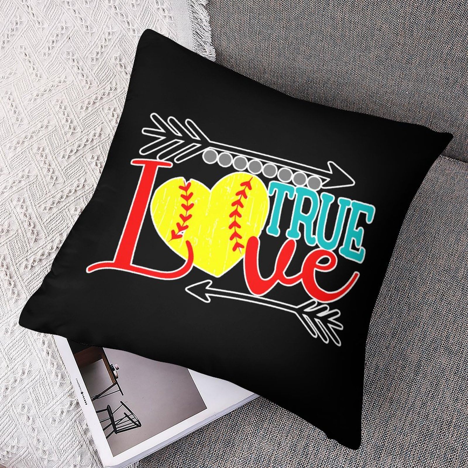 Softball Polyester Pillow Cases - Ultra Soft & Smooth 18x18 Inch Cushion Covers for Sofa, Bed, or Couch - Perfect for Home Decor, Living Room, Bedroom & Dorm Essentials