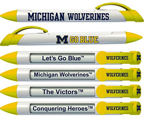 Michigan Wolverines Braggin' Rights Rotating Message Greeting Pen Set - 6 College Pens (20510) for Gifts, Graduation & School Spirit