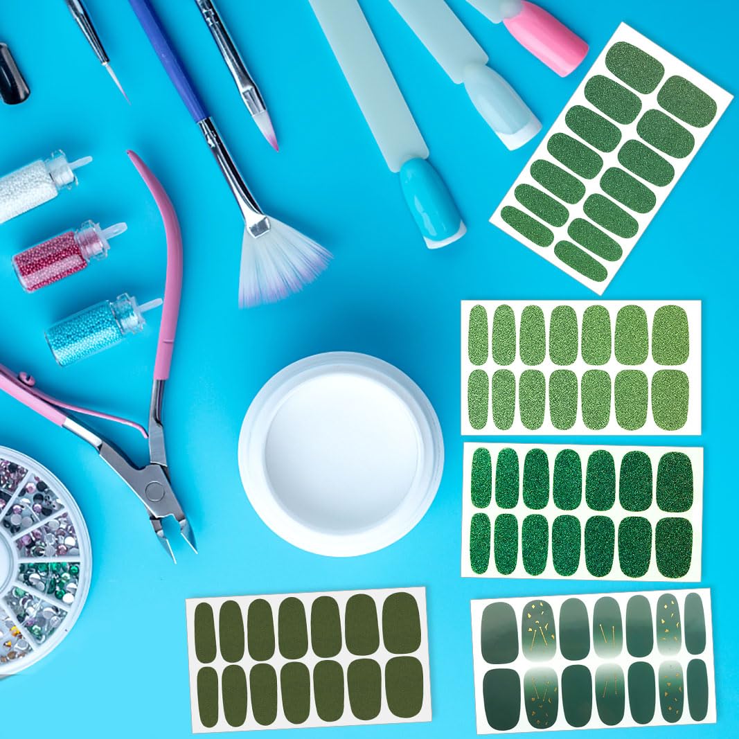 20 Sheets Green Solid Color Nail Polish Strips with Nail File | Self-Adhesive St. Patrick's Day Nail Art Wraps | Easy DIY Nail Stickers for Women | Perfect for Parties, Holidays & Everyday Wear