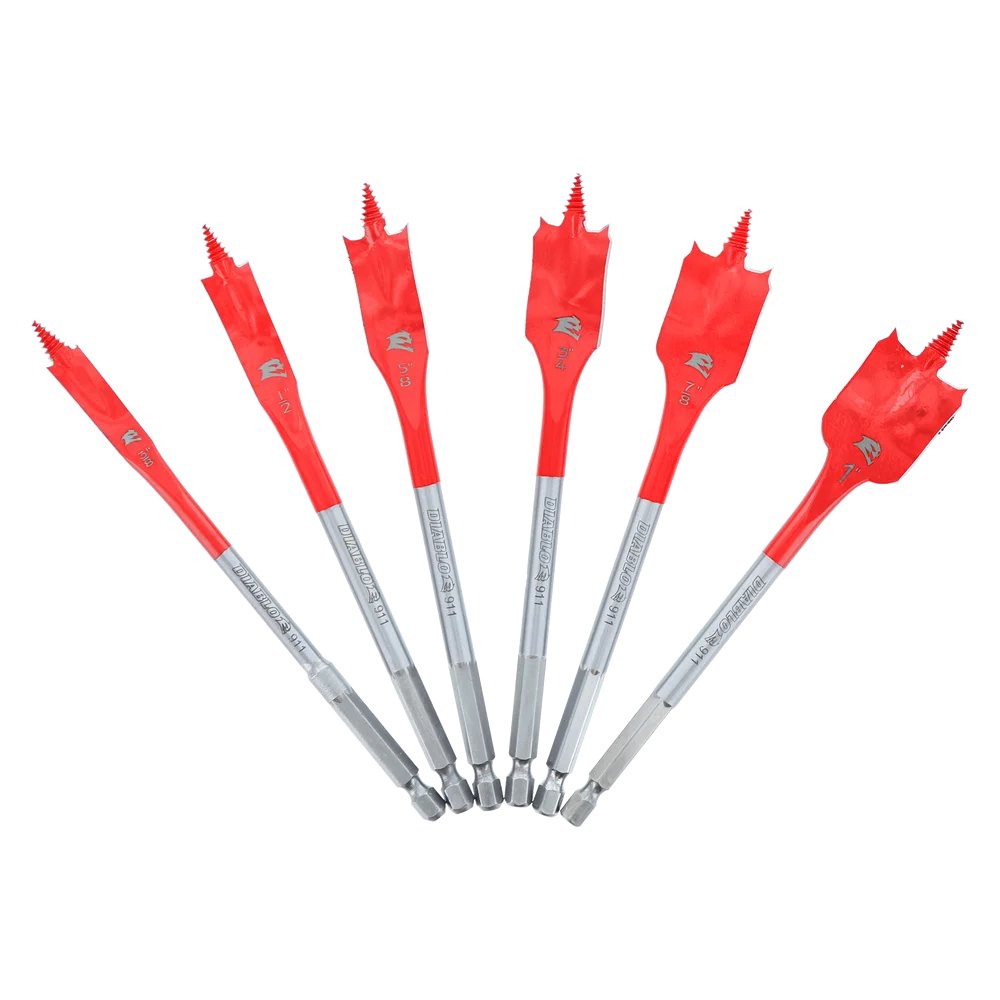 Diablo DSP2920 S6 6-Piece Spade Bit Set - High-Speed Steel Wood Boring Drill Bits for Woodworking & DIY Projects - Perfect for Cabinets, Furniture & Home Renovations