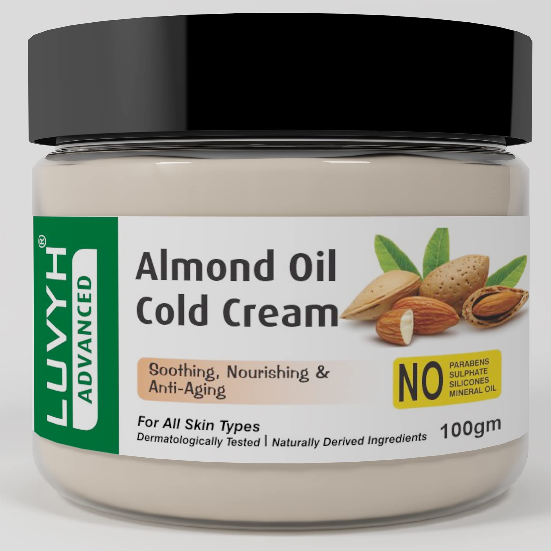 Luvyh Almond Oil Cold Cream & Winter Cream (100g) - Deep Moisturizing for Dry Skin, Face & Body Care - Perfect for Winter Skincare & Night Routine
